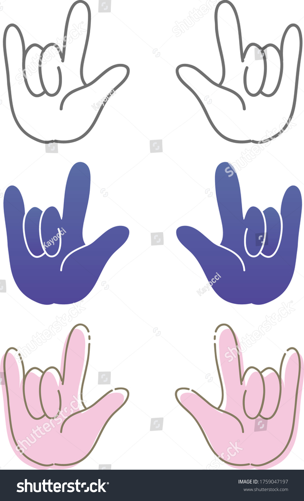 Hand Gesture Love You Sign Set Stock Vector Royalty Free
