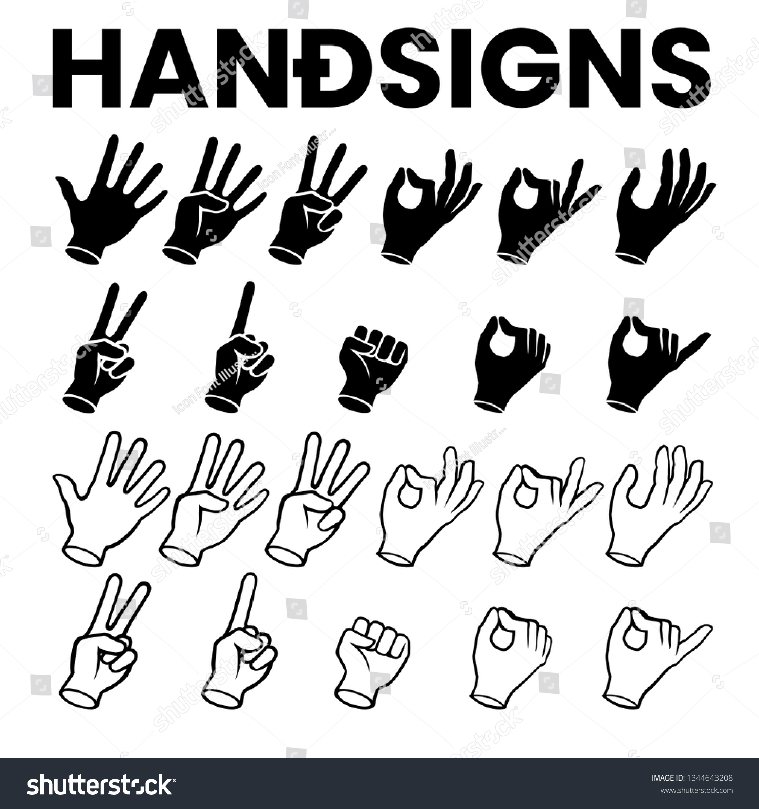 Hand Gestures Signs Illustration Stock Vector (royalty Free) 1344643208 