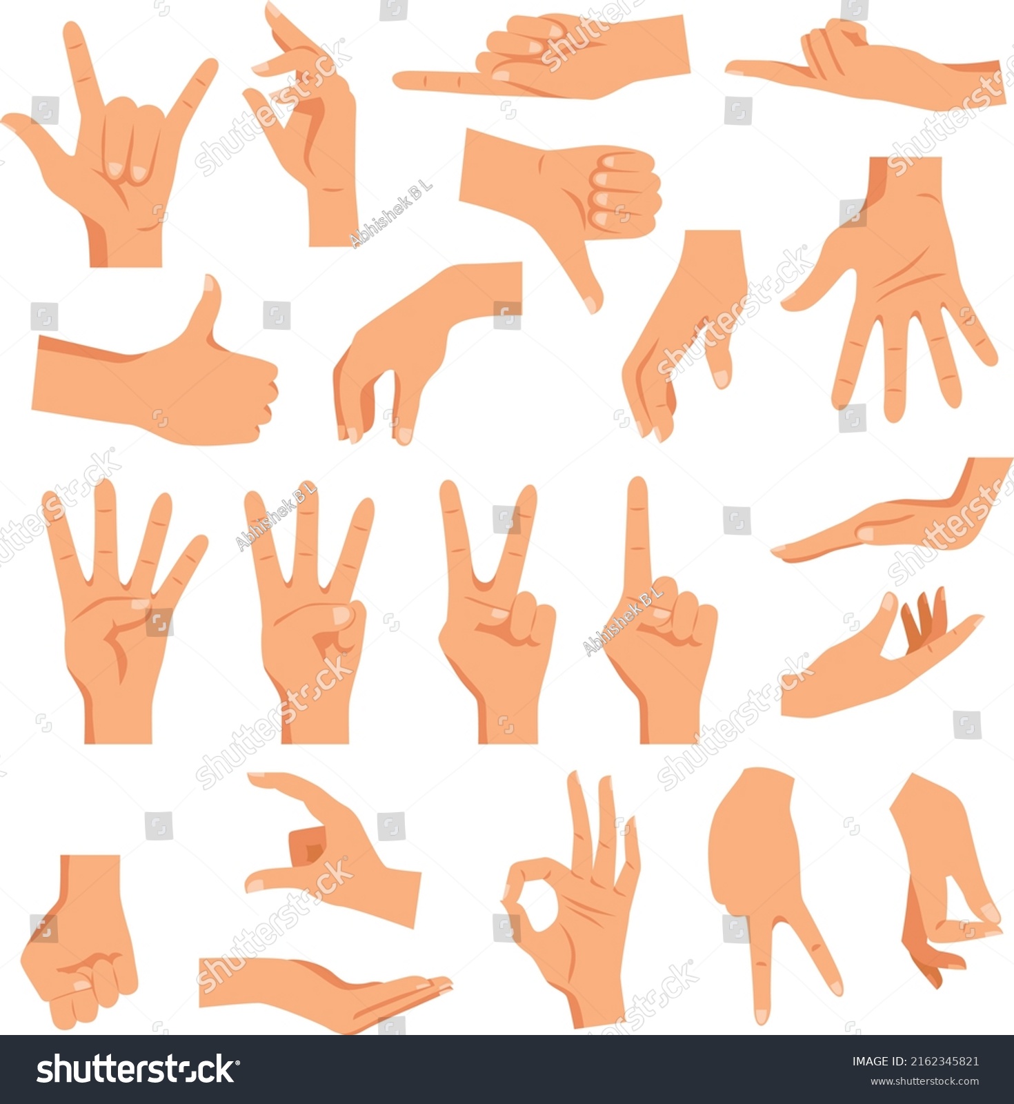 Hand Gestures Color Flat Vector Collection Stock Vector (Royalty Free ...