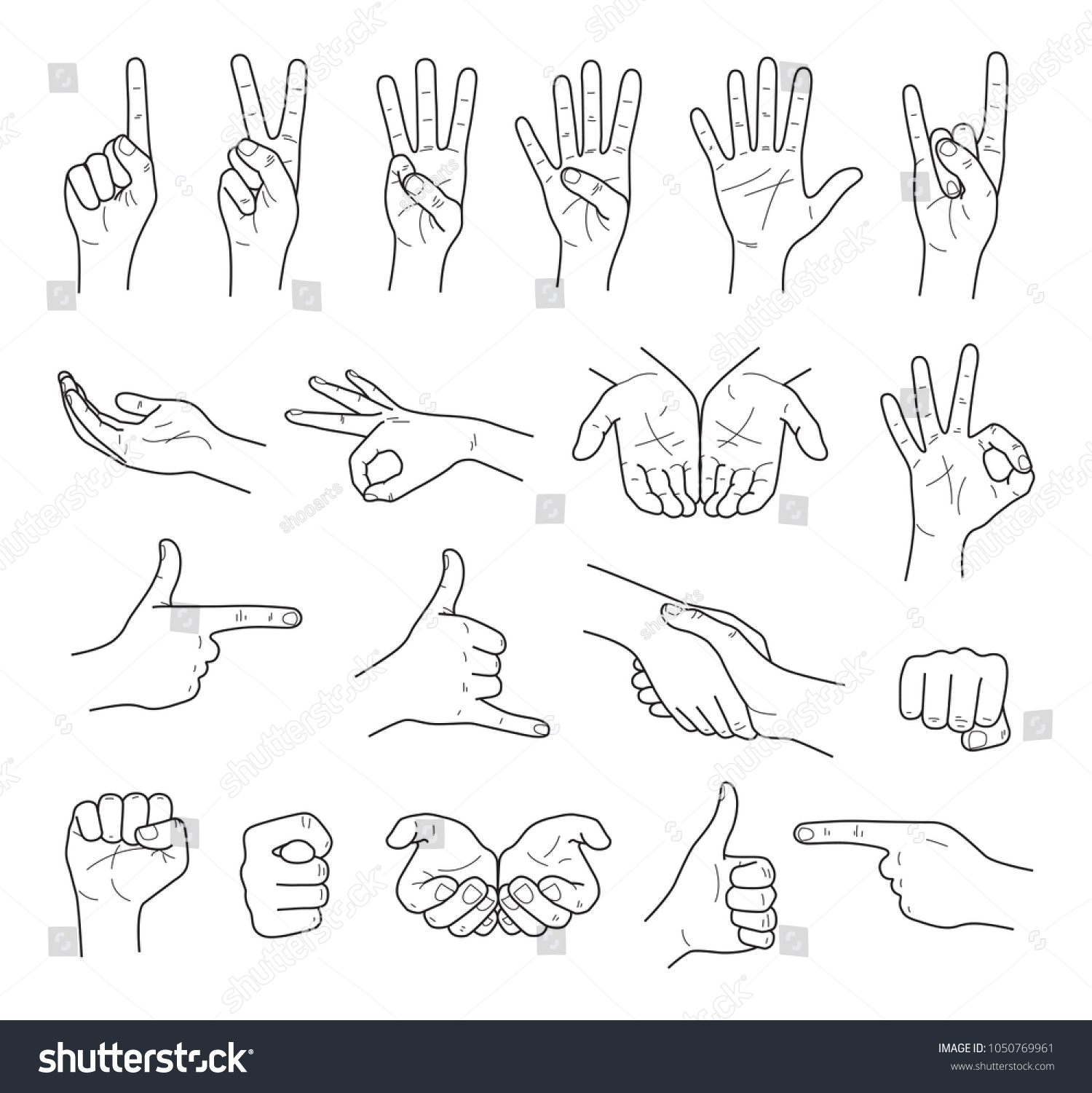 Hand Gestures Contour Vector Set Stock Vector (Royalty Free) 1050769961