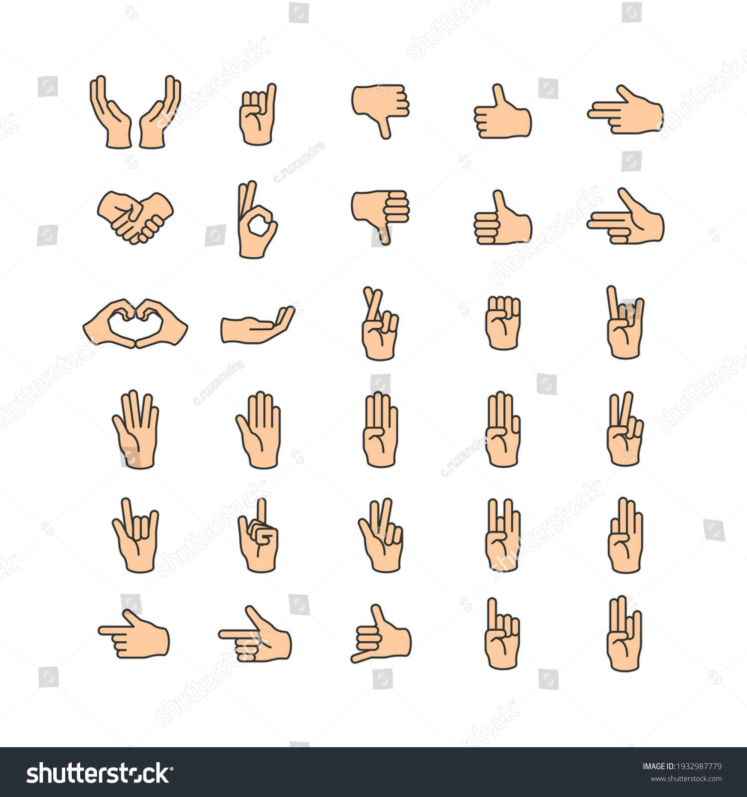 Hand Gestures Icons Collection Palm Fist Stock Vector (Royalty Free ...