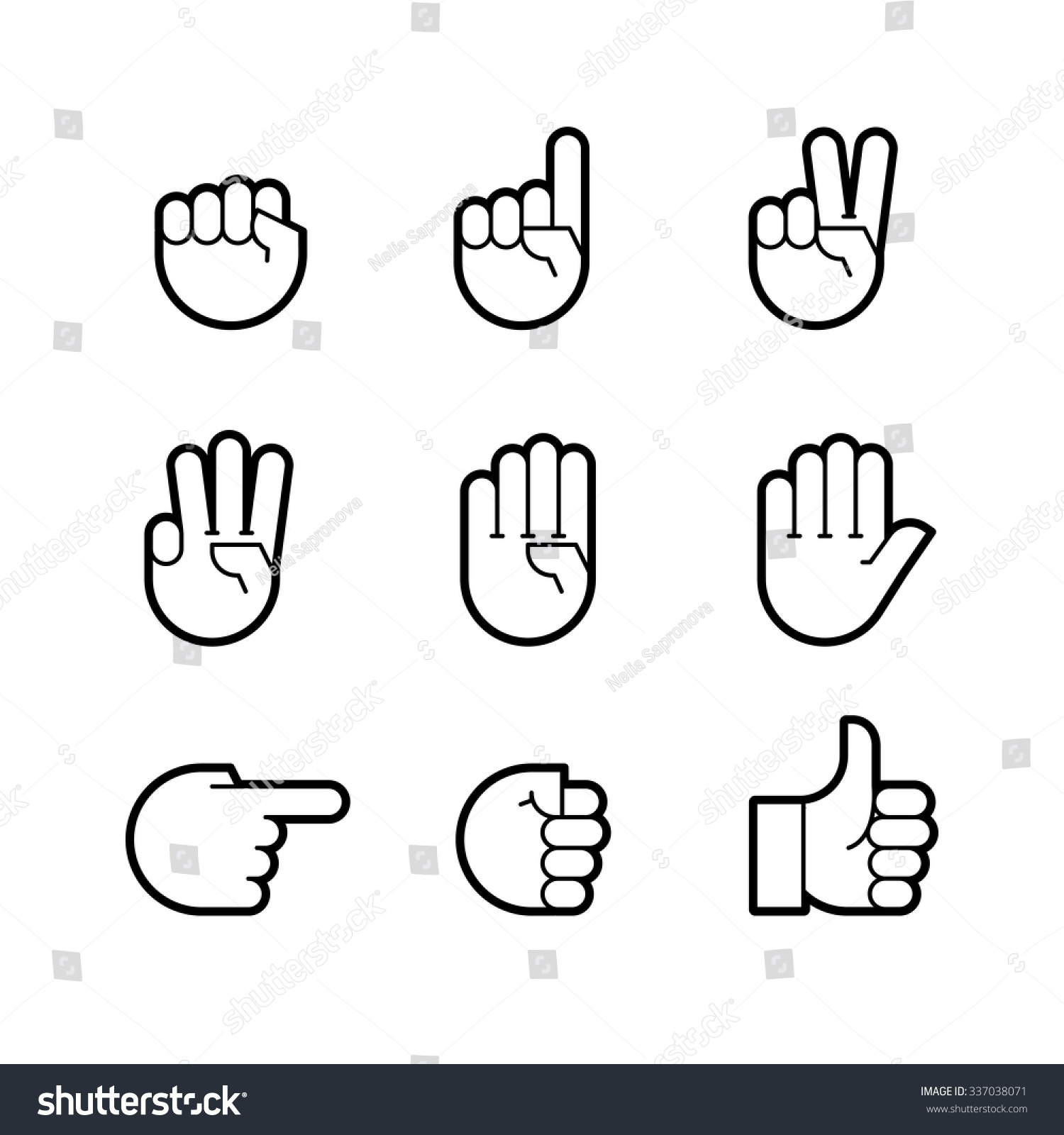 Hand Gestures Line Icons Set Flat Stock Vector 337038071 - Shutterstock