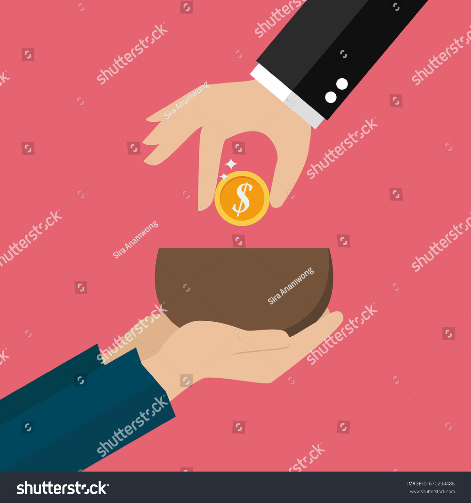 SVG of Hand giving money to beggar hand. Vector illustration svg