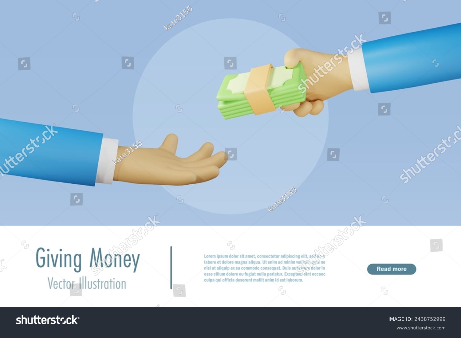 SVG of Hand giving money to businessman hand. Salary, wage, expense payment and corruption concept. 3D vector created from graphic software. svg