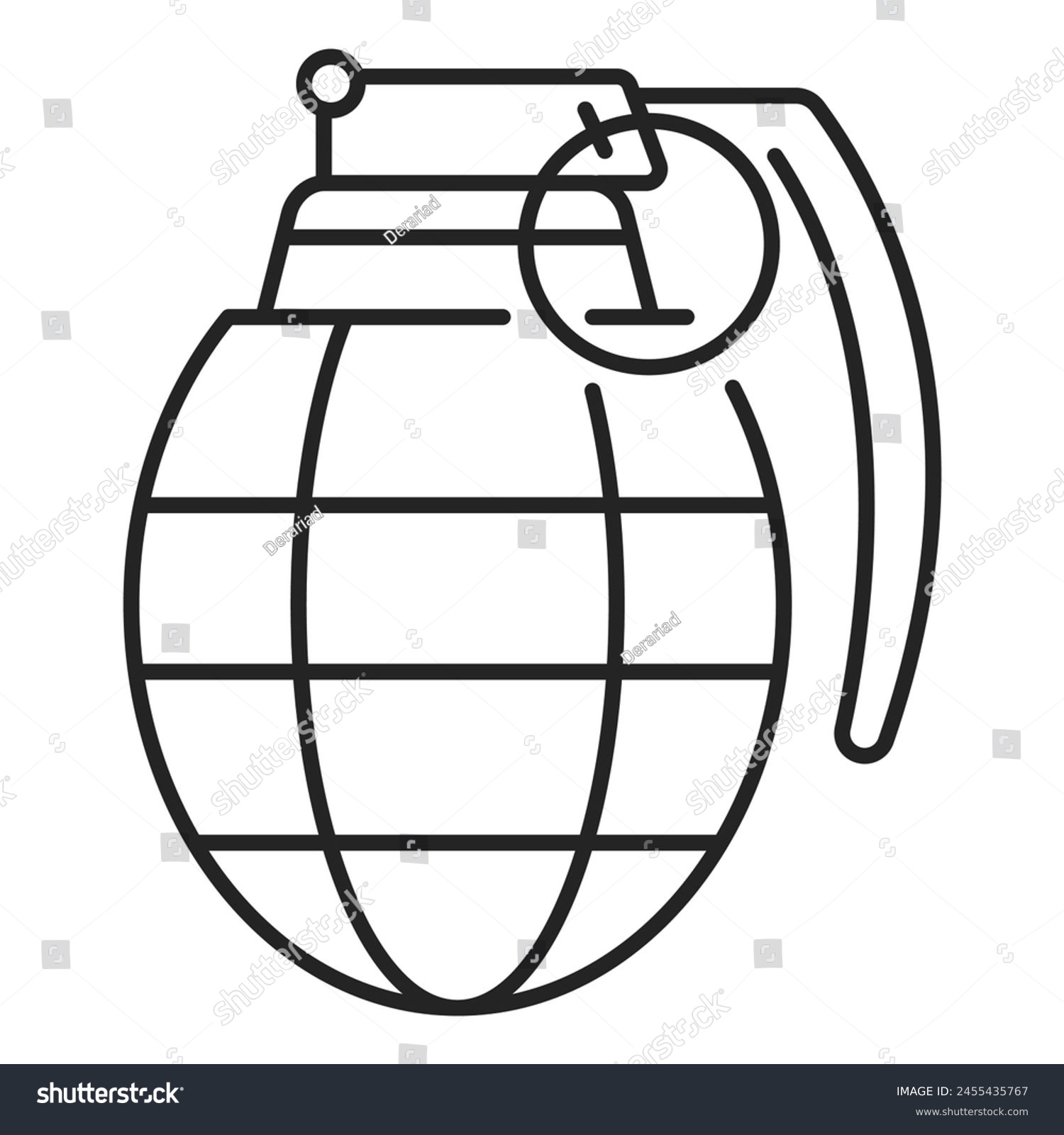 recommend clip art: Hand grenade line icon vector isolated. Illustration of a weapon, military symbol. Explosive weapon.
