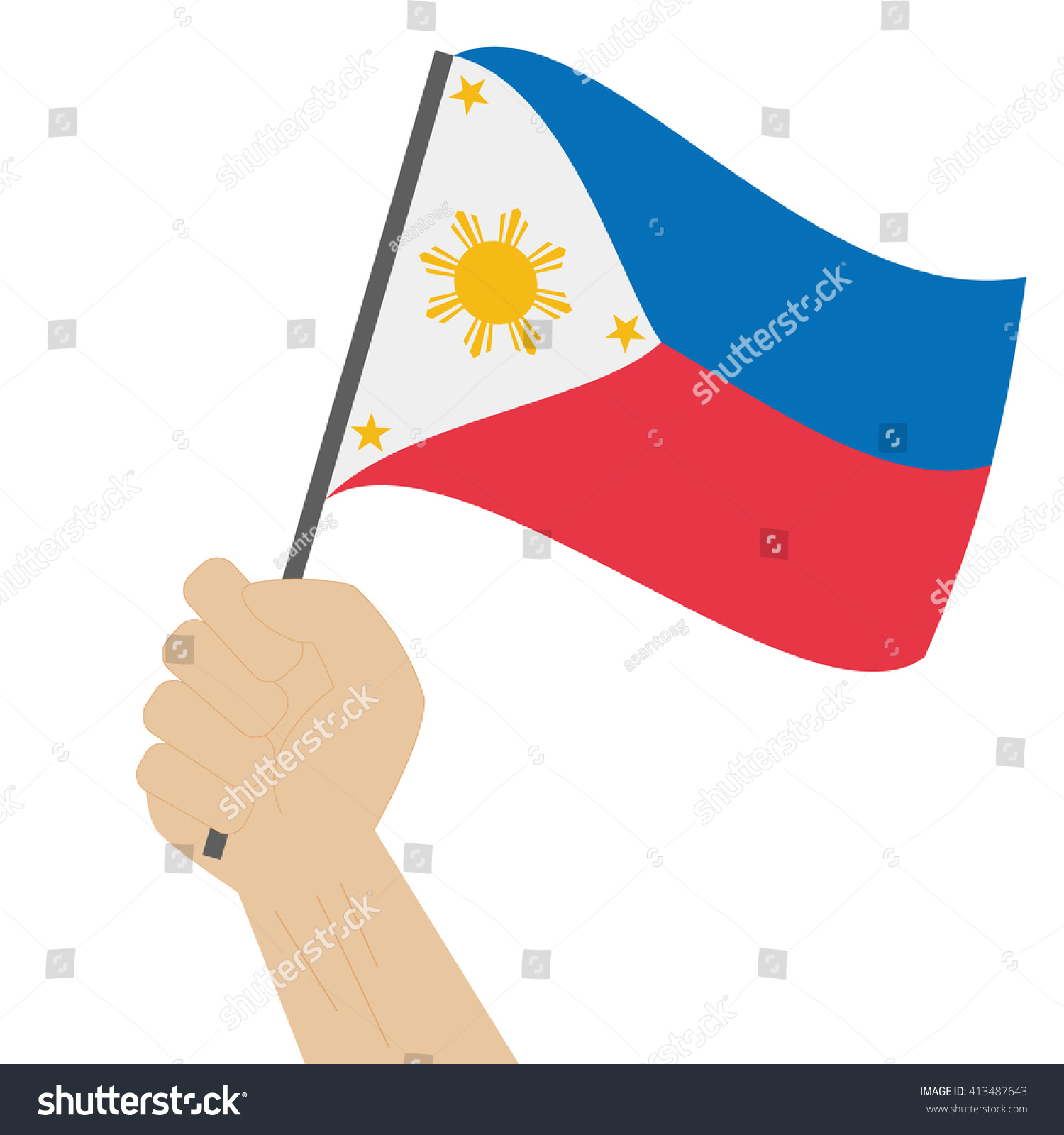 Hand Holding And Raising The National Flag Of Philippines Stock Vector ...