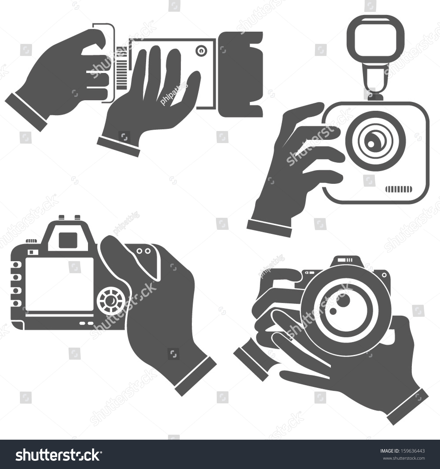 Hand Holding Camera Set Hands Stock Vector 159636443 - Shutterstock