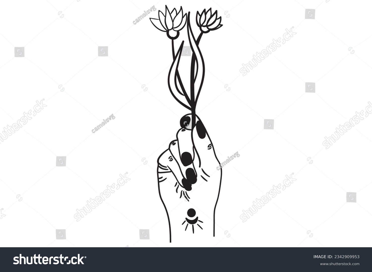SVG of Hand Holding Flowers, Floral woman, Holding bouquet Svg, Floral hand, Flower, Wildflower  svg