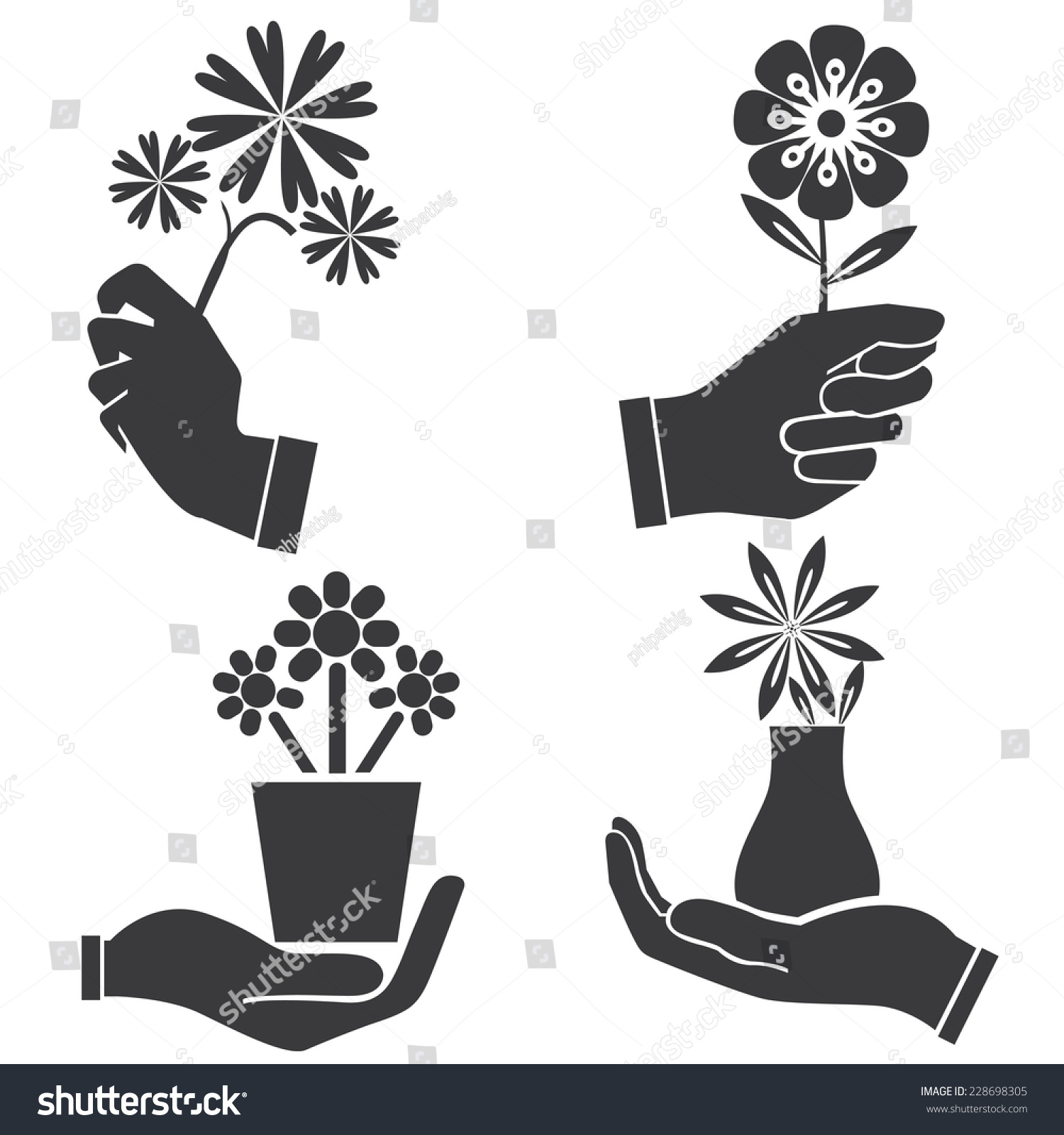 Hand Holding Flowers Set Vector Set Stock Vector (Royalty Free