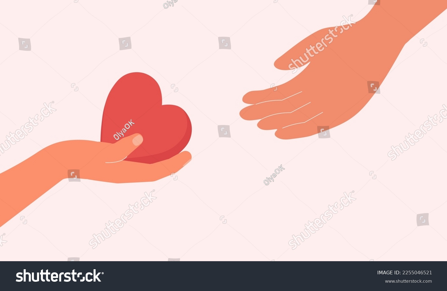 SVG of Hand holding heart and passing it from hand to hand. Volunteer or friend shares empathy and support for needy person vector illustration. Concept of psychological help, sharing love, donation, charity svg