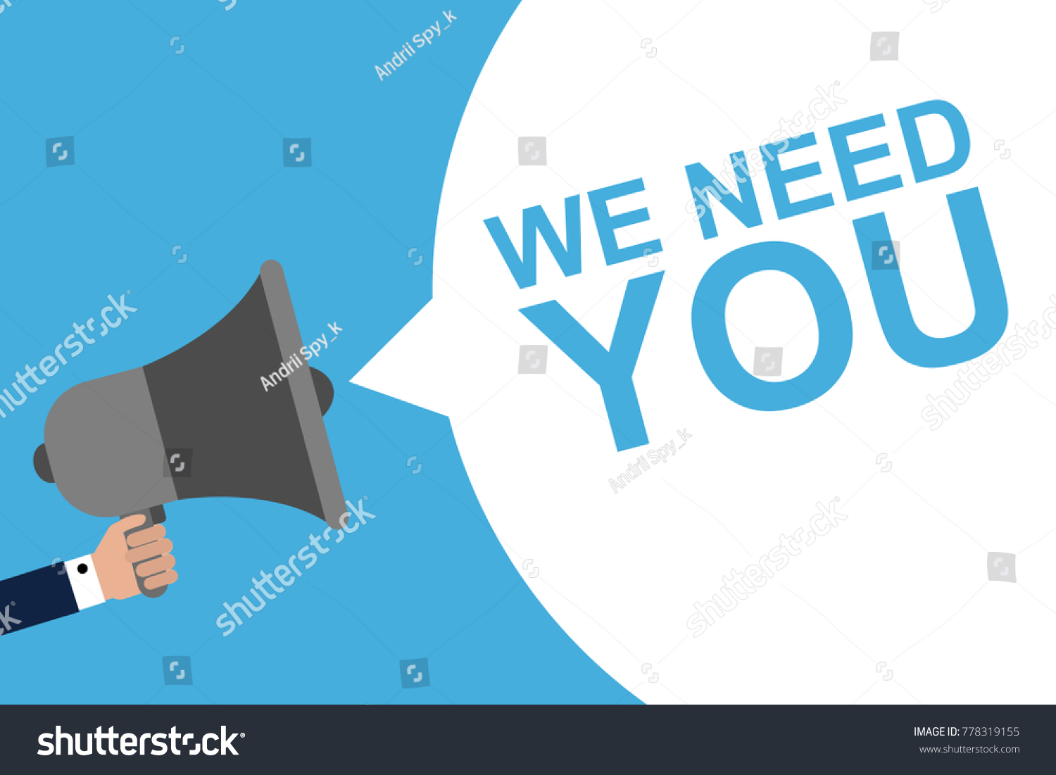 SVG of Hand Holding Megaphone With Speech Bubble WE NEED YOU. Announcement. Vector illustration svg