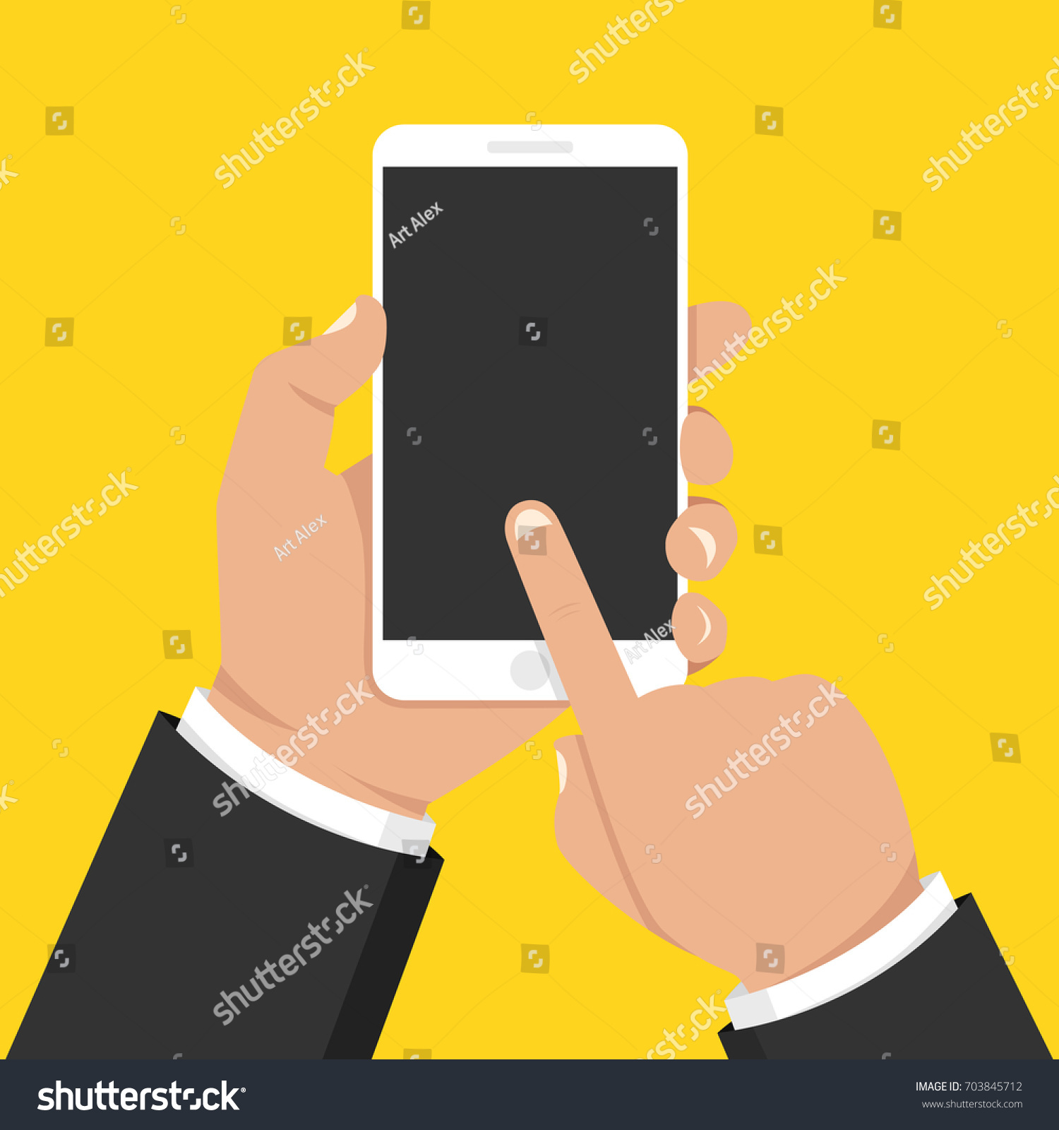 Hand Holding Smartphone Touching Screen Flat Stock Vector Royalty Free 703845712 Shutterstock 4268