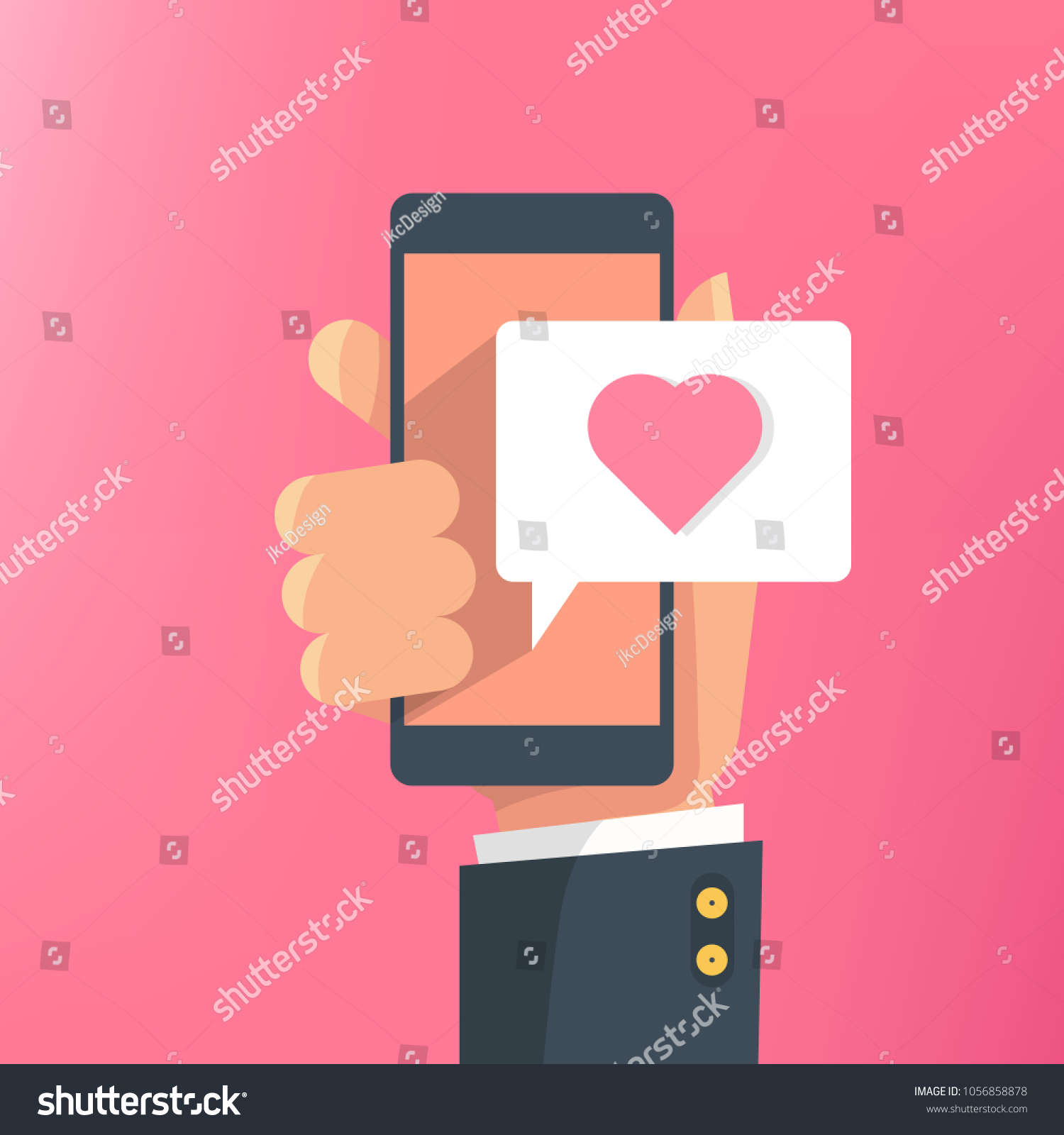 Hand Holding Smartphone Heart Emoji Message Stock Vector Royalty Free