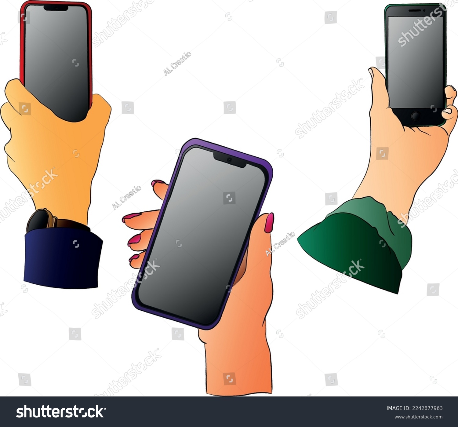 SVG of Hand holding the smartphone in flat design svg