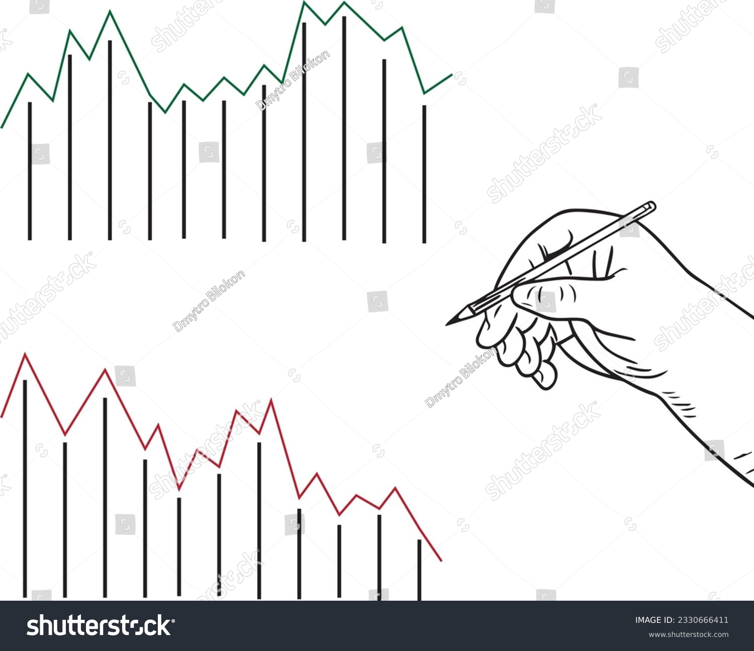 SVG of Hand holds a pencil and draws graphs, graph growth, business growth Vector Illustration, SVG	 svg