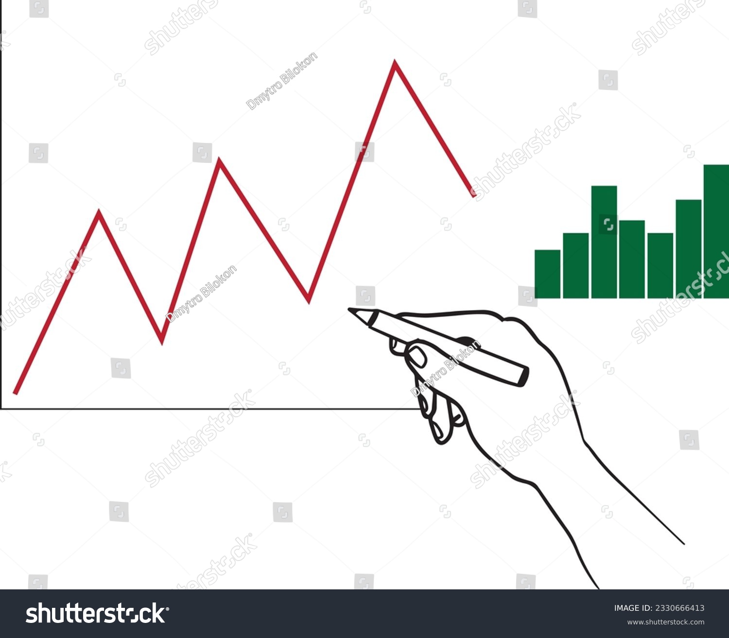 SVG of Hand holds a pencil and draws graphs, graph growth, business growth Vector Illustration, SVG	 svg