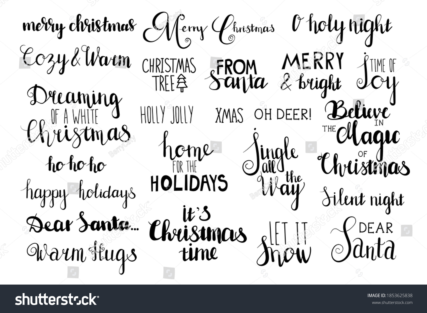 Handlettered Christmas Inscriptions Ideal Greeting Cards Stock Vector