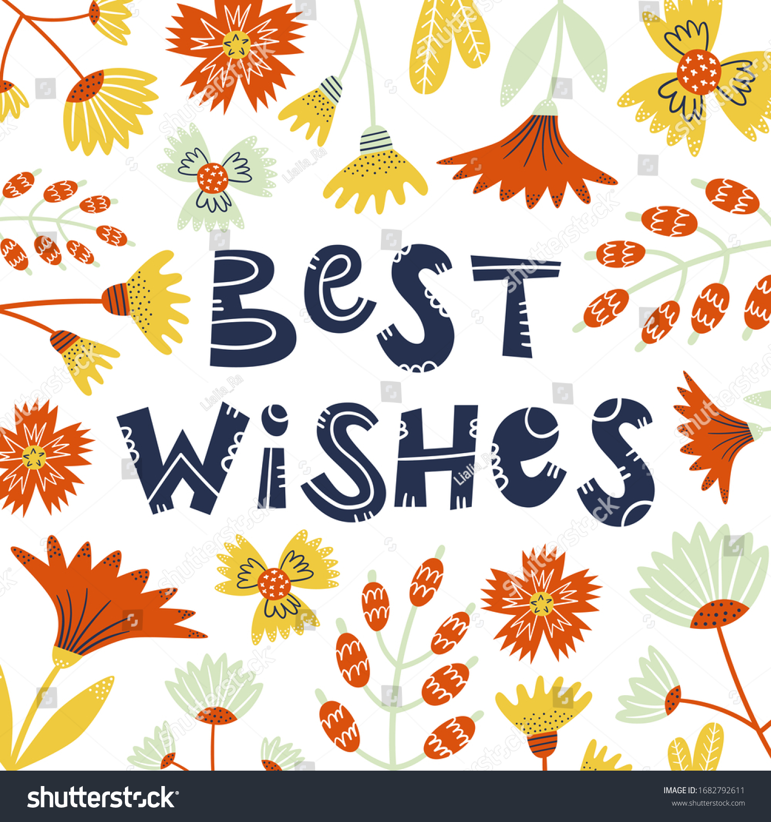 Hand Lettering Best Wishes Abstract Flowers Stock Vector (Royalty Free ...