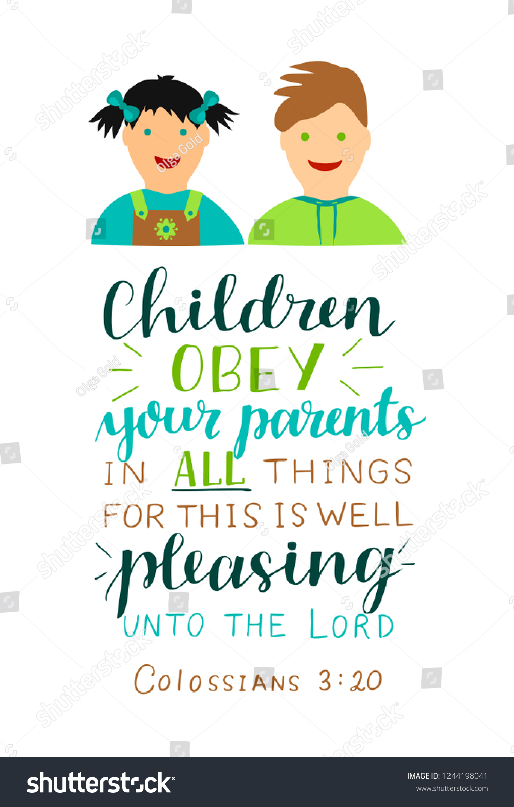 Hand Lettering Children Obey Your Parents: เวกเตอร์สต็อก (ปลอดค่า ...