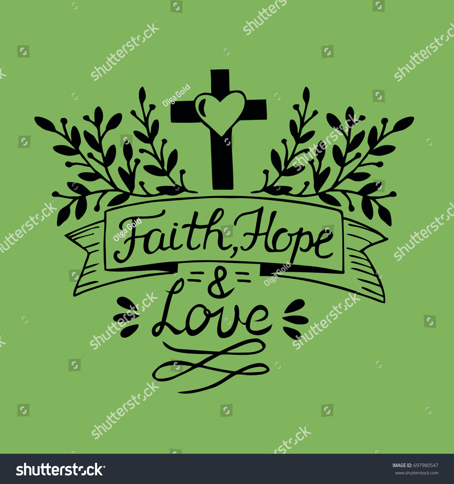 Hand lettering Faith hope and love on green background Bible verse Christian poster