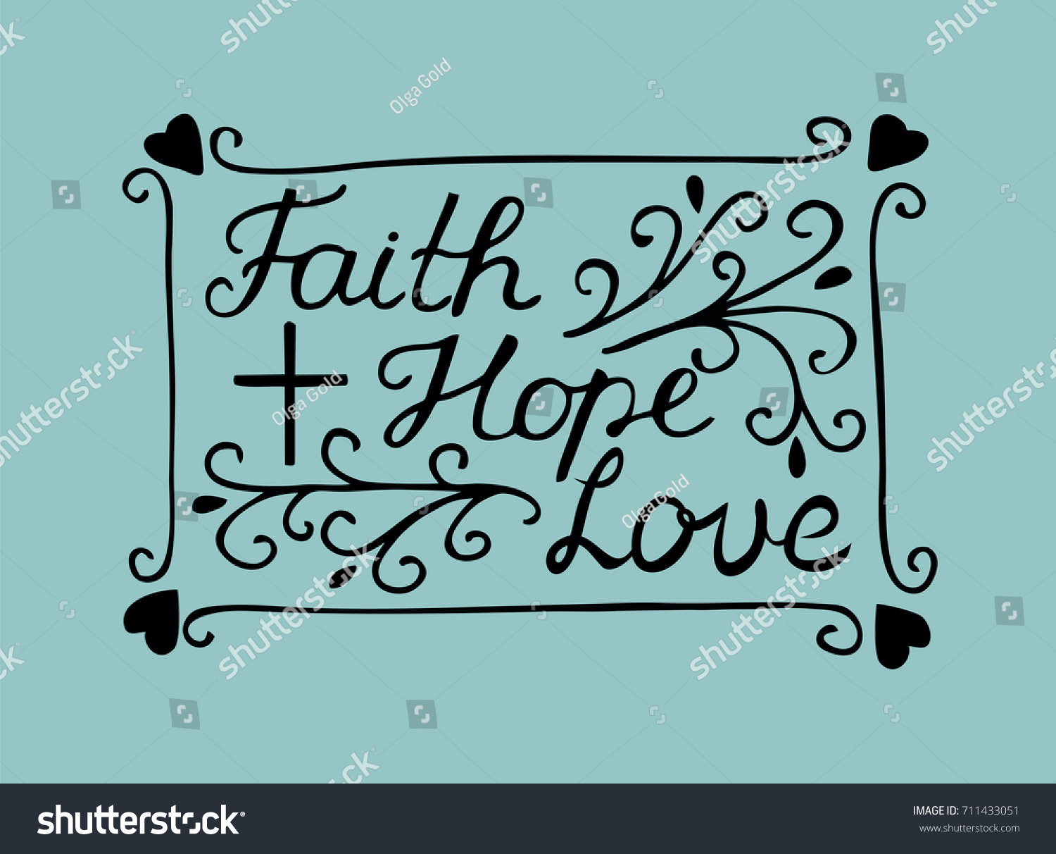 Hand lettering Faith hope and love with cross and hearts Bible verse Christian