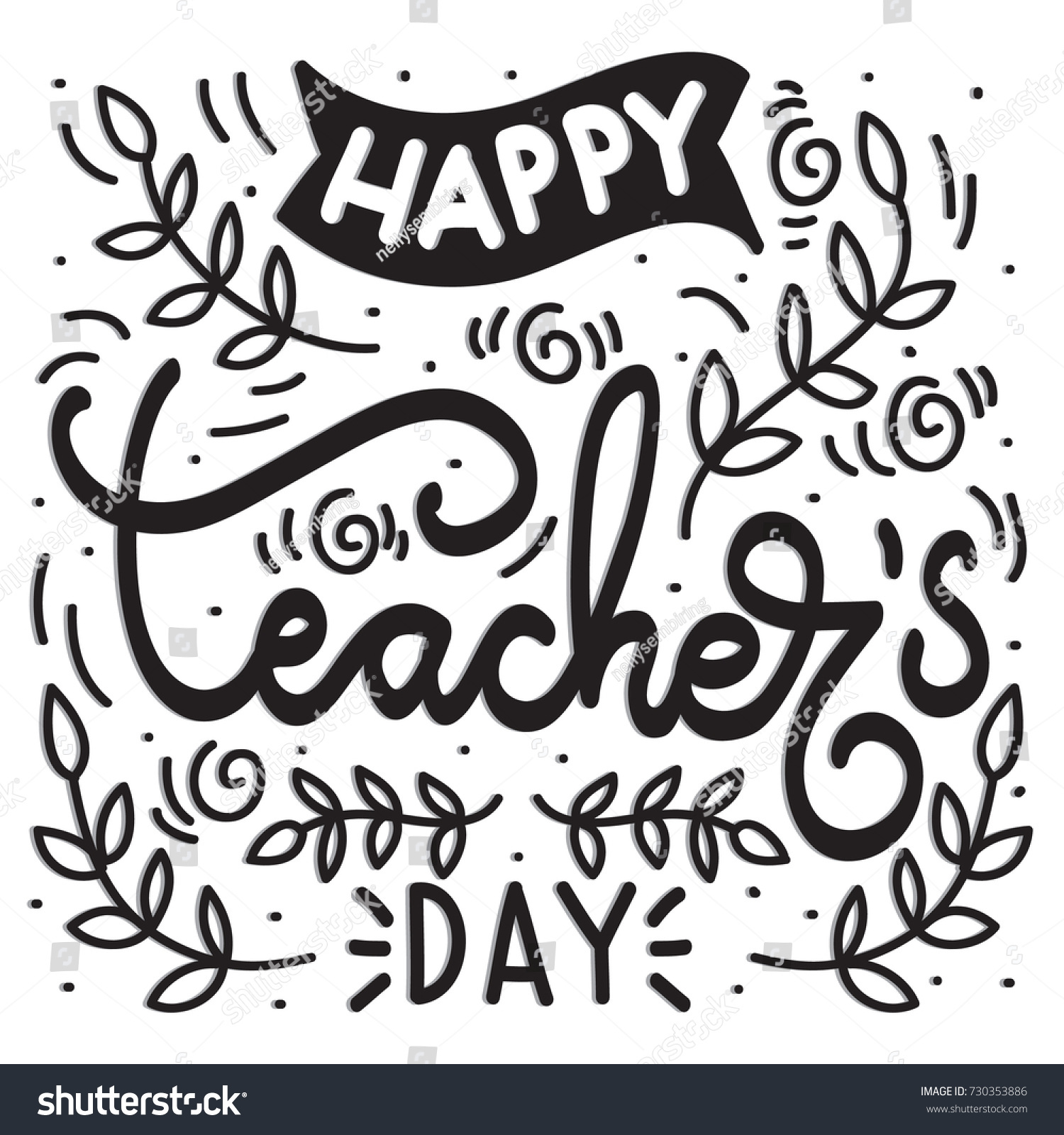 Hand Lettering Happy Teacher Day Floral Stock Vector Royalty Free