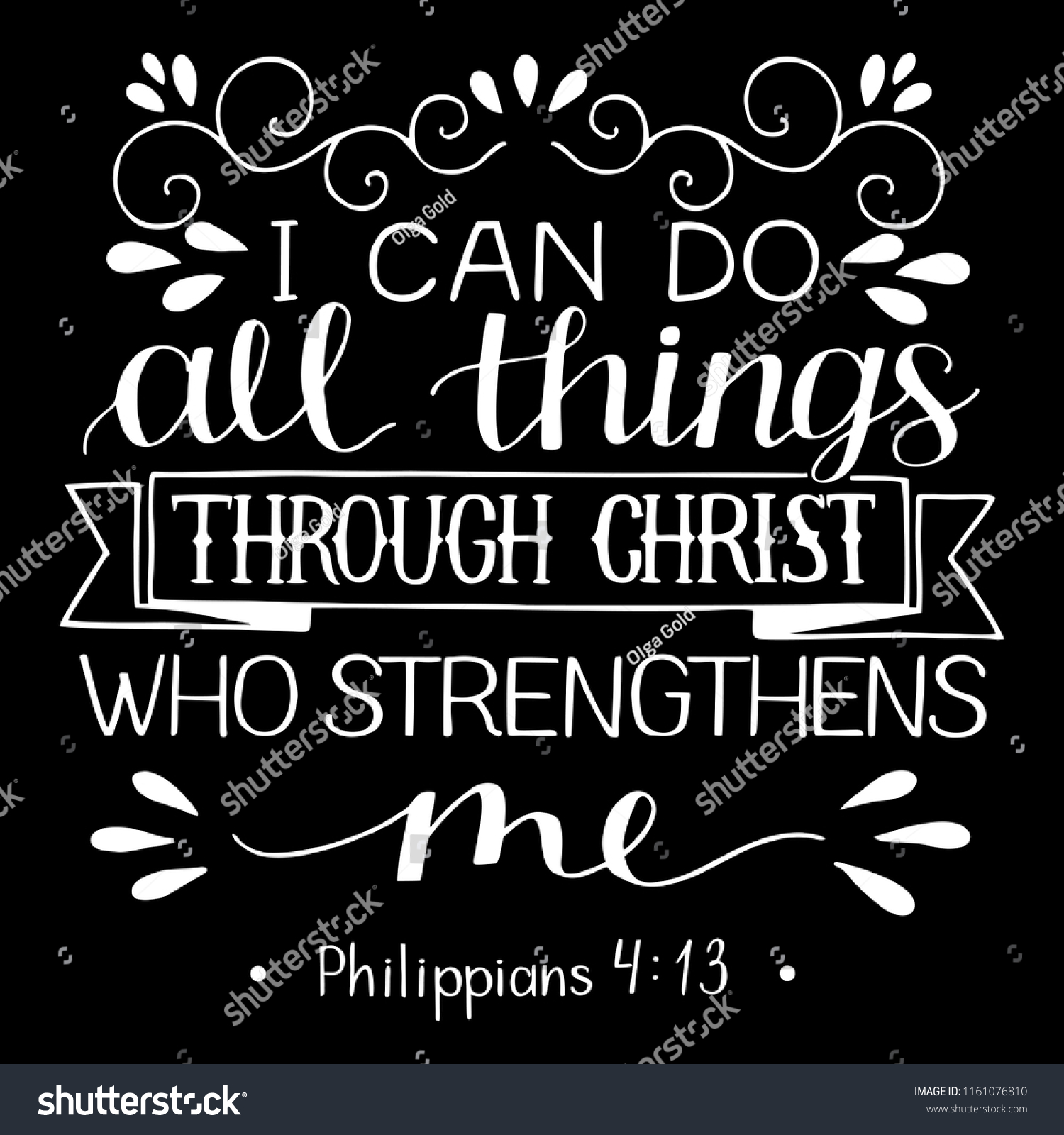 SVG of Hand lettering I can do ALL things through CHRIST who strengthens me. Biblical background. Christian poster. Scripture prints. Quote svg