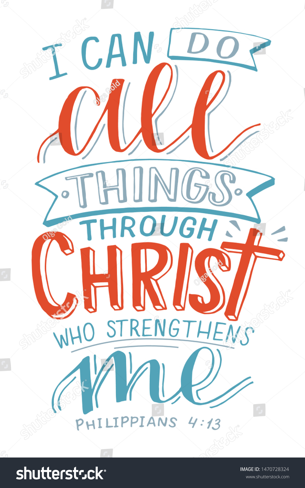 SVG of Hand lettering I can do All things through Christ who strengthens me. Biblical background. Christian poster. New Testament. Scripture print. Card. Modern calligraphy svg