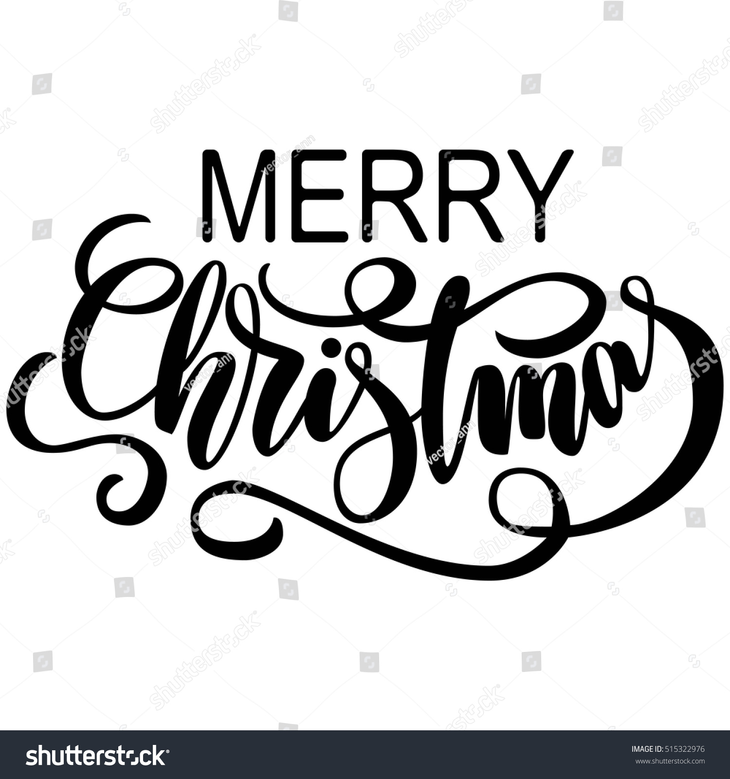 Hand Lettering Merry Christmas, Black Brush Calligraphy, Isolated On ...