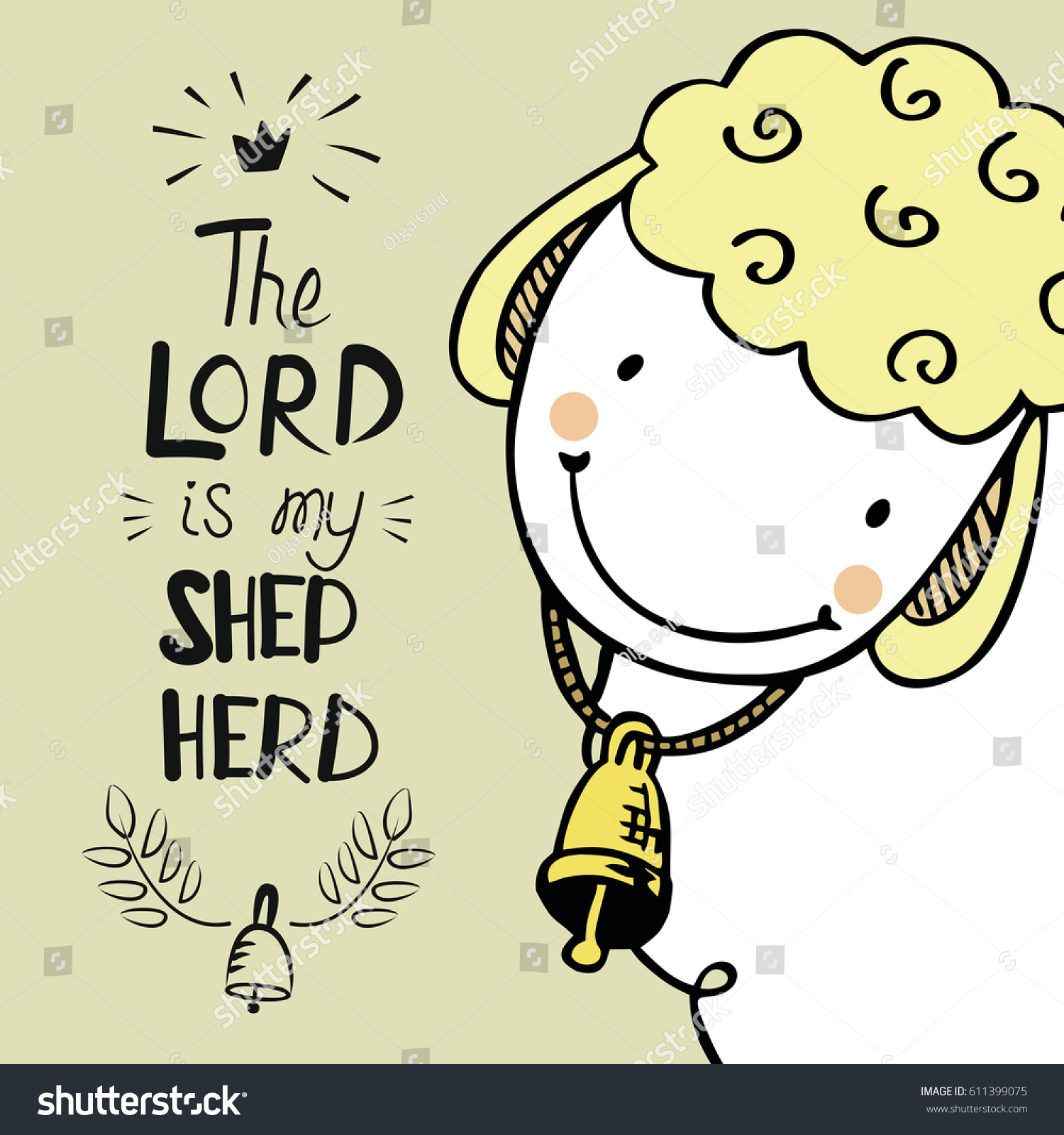 かわいい羊とベルの手書き 主は私の羊飼いです 聖書の背景 パラム23 キリスト教のポスター のベクター画像素材 ロイヤリティフリー