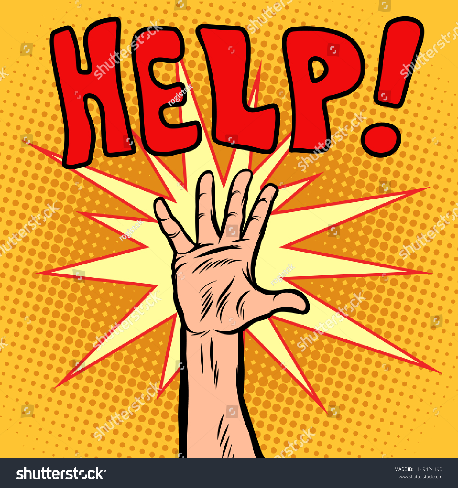 Hand Need Help Comic Cartoon Pop Stock Vector (Royalty Free) 1149424190 ...