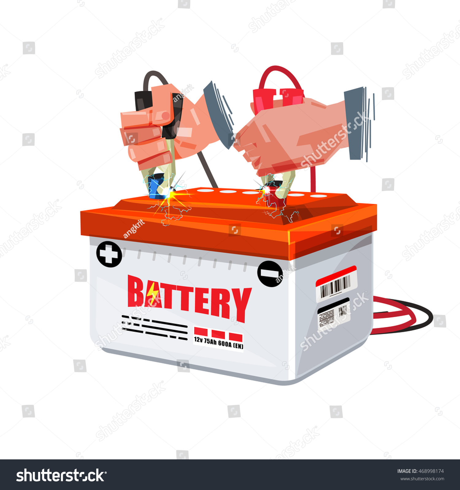 SVG of Hand of car mechanic uses battery jumper to charge a  battery - vector illustration svg