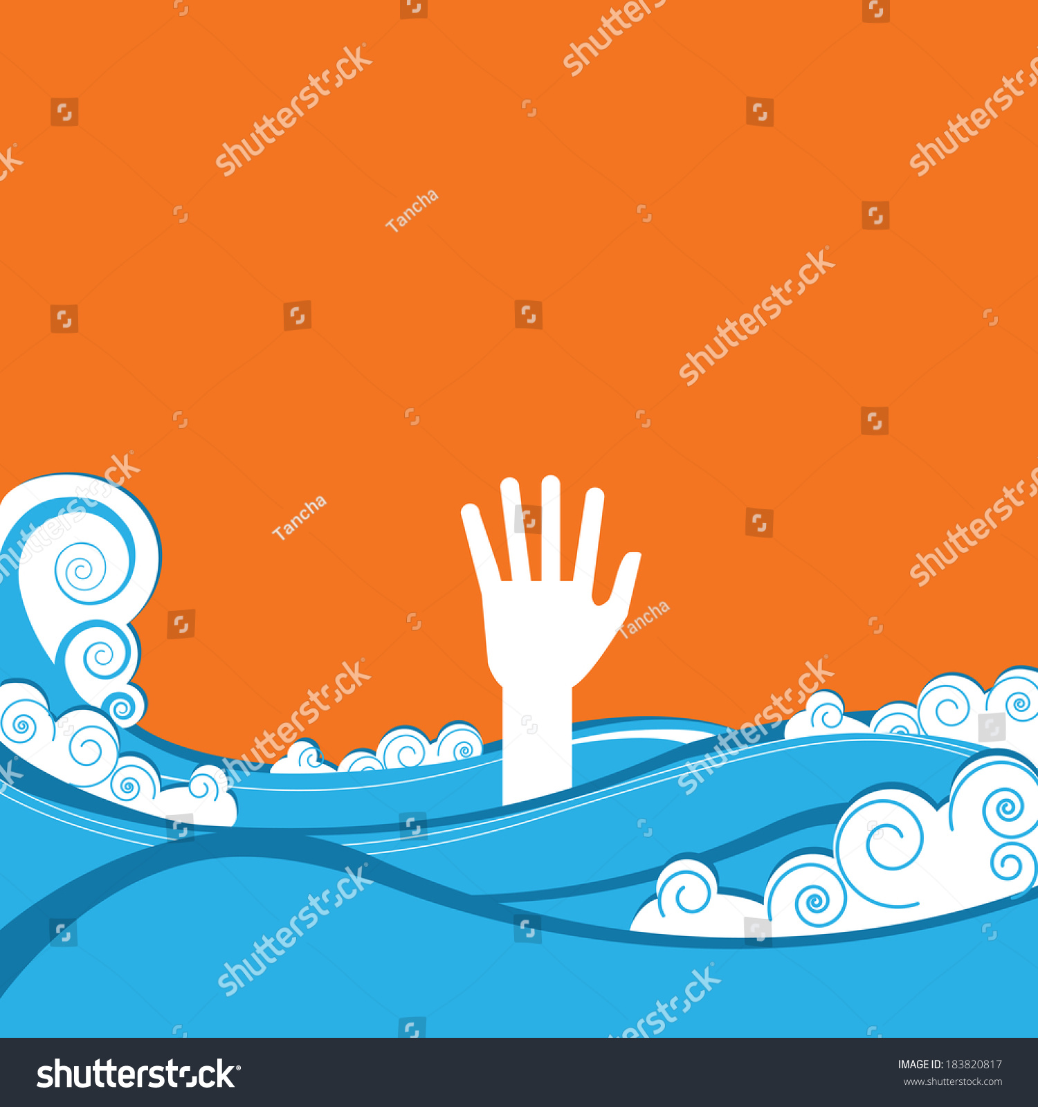 Hand Drowning Blue Sea Wavesvector Illustration Stock Vector 183820817 ...