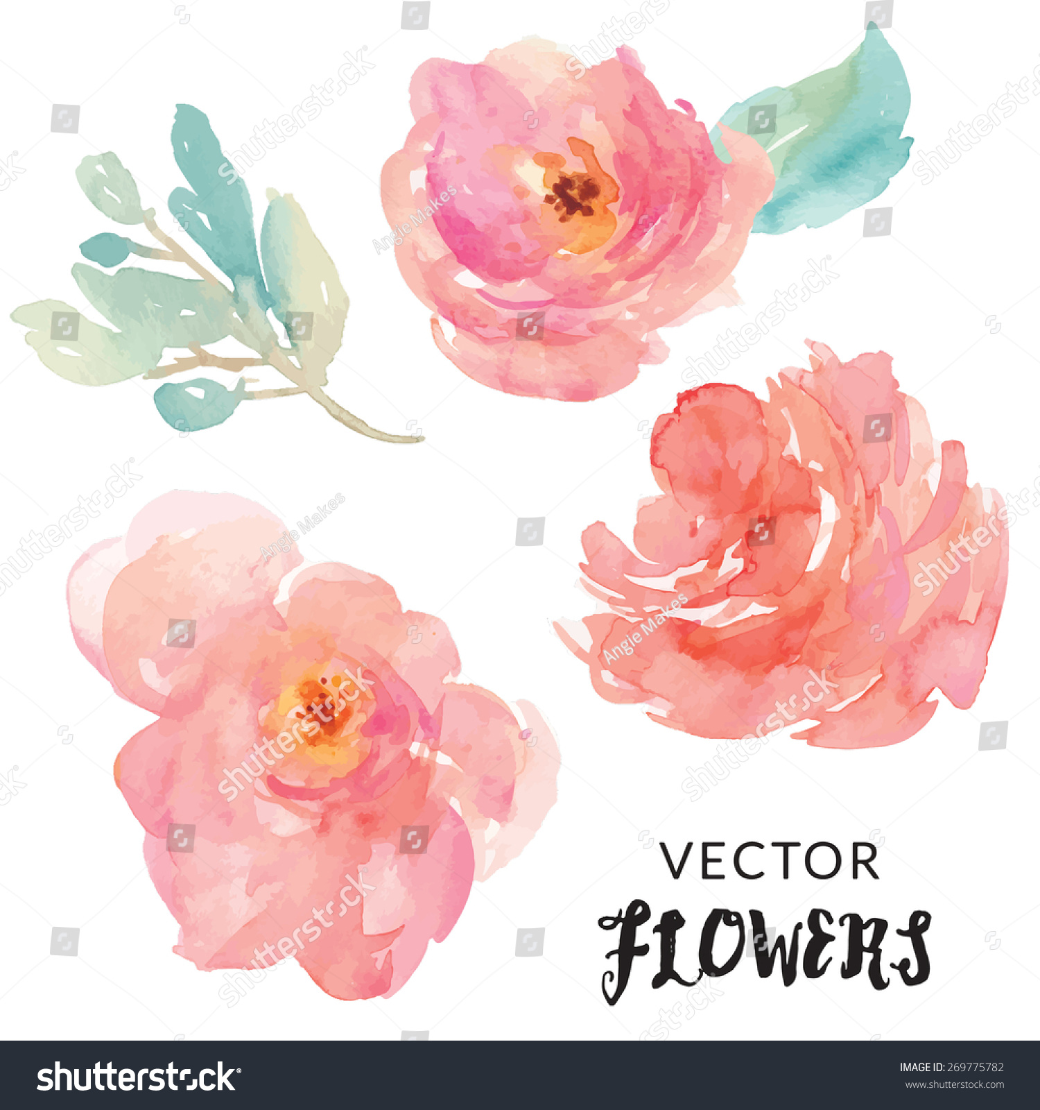 Hand Painted Watercolor Flower Vector Watercolor Stock Vector 269775782 ...