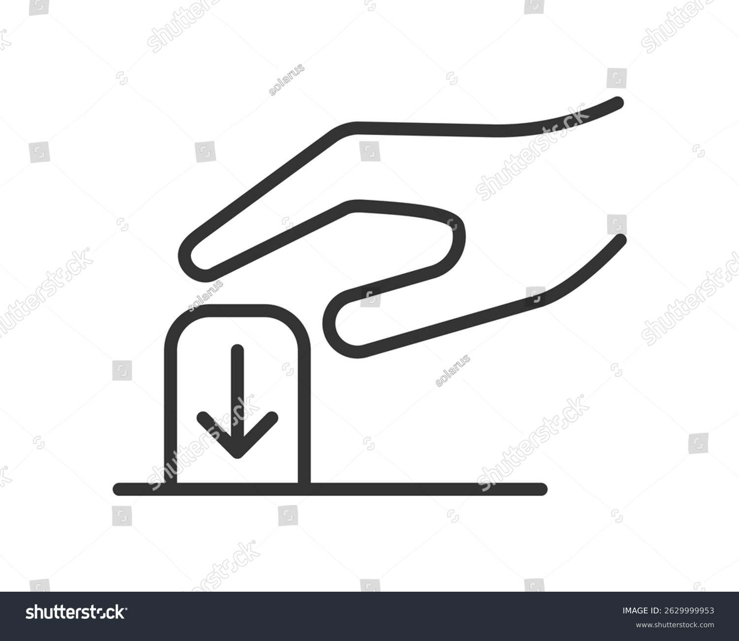 hand pressing button down, black outline clip art preview