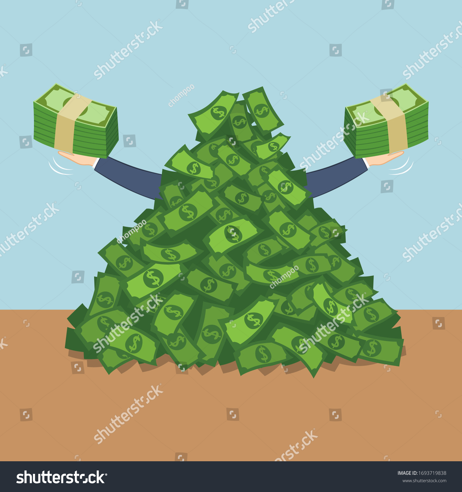 Hand Raise Money Pile Illustration Vector Stock Vector Royalty Free