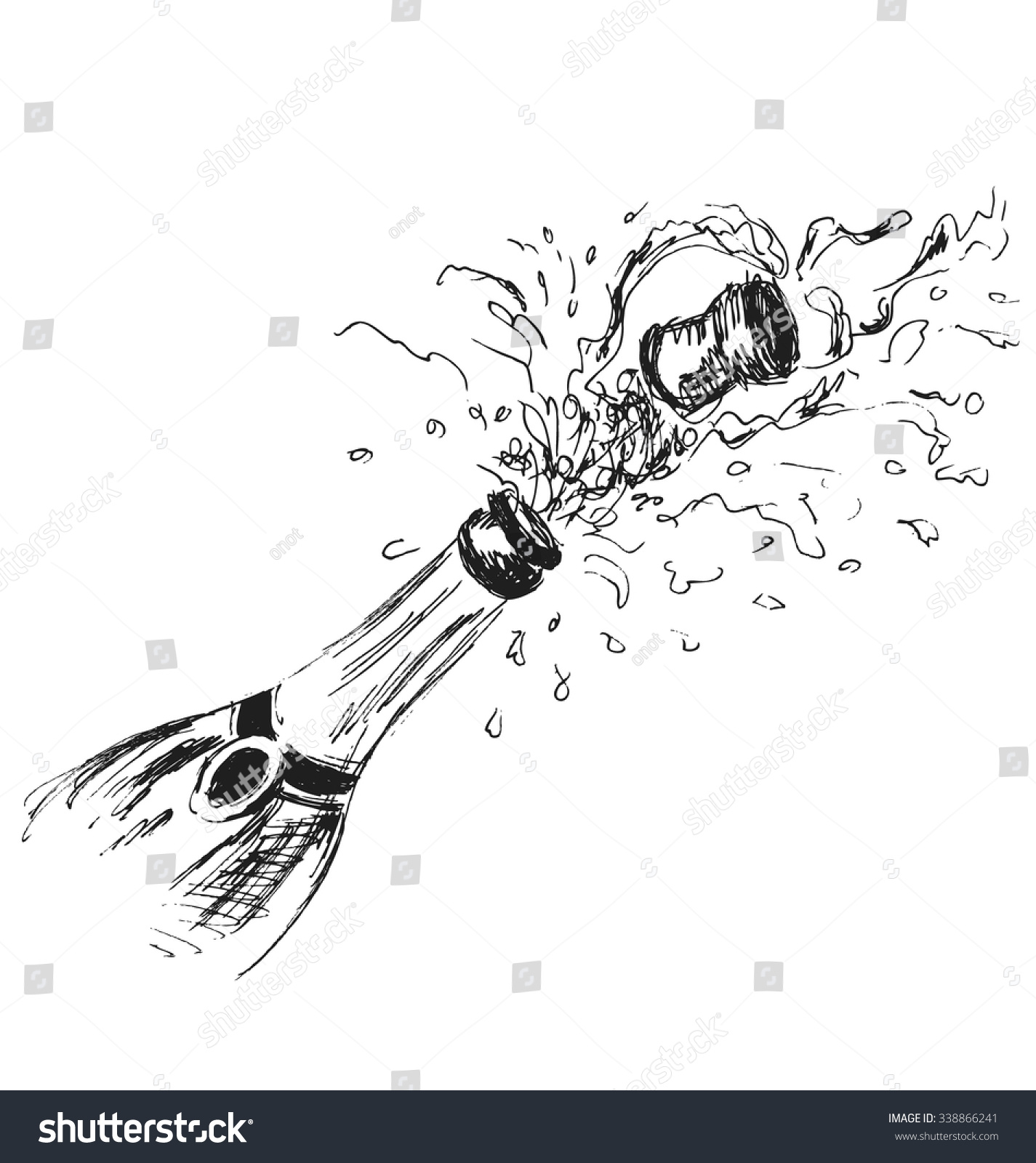 Hand Sketch Bottle Of Champagne Stock Vector Illustration 338866241 ...