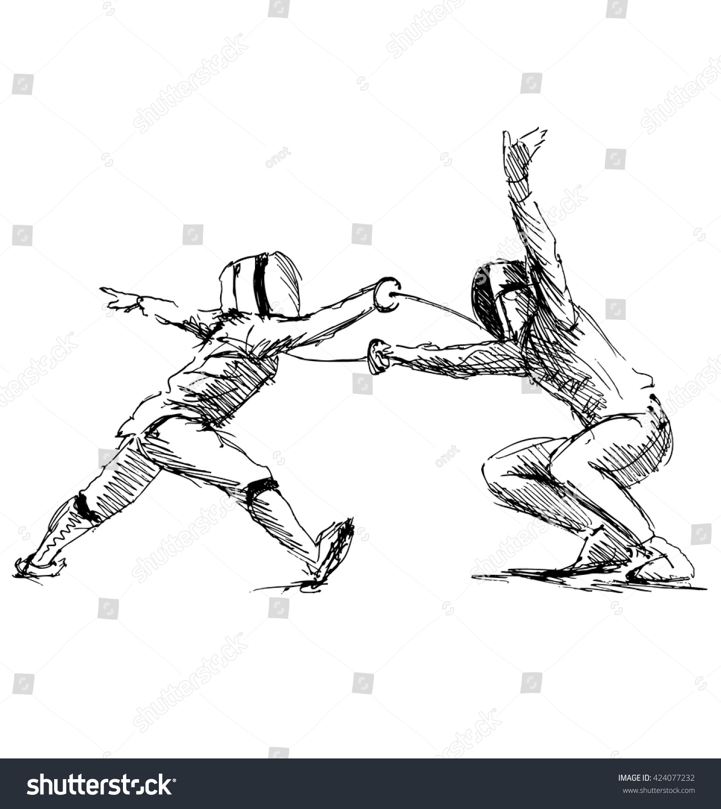 Hand Sketch Fencers Vector Illustration Stock Vector (Royalty Free ...