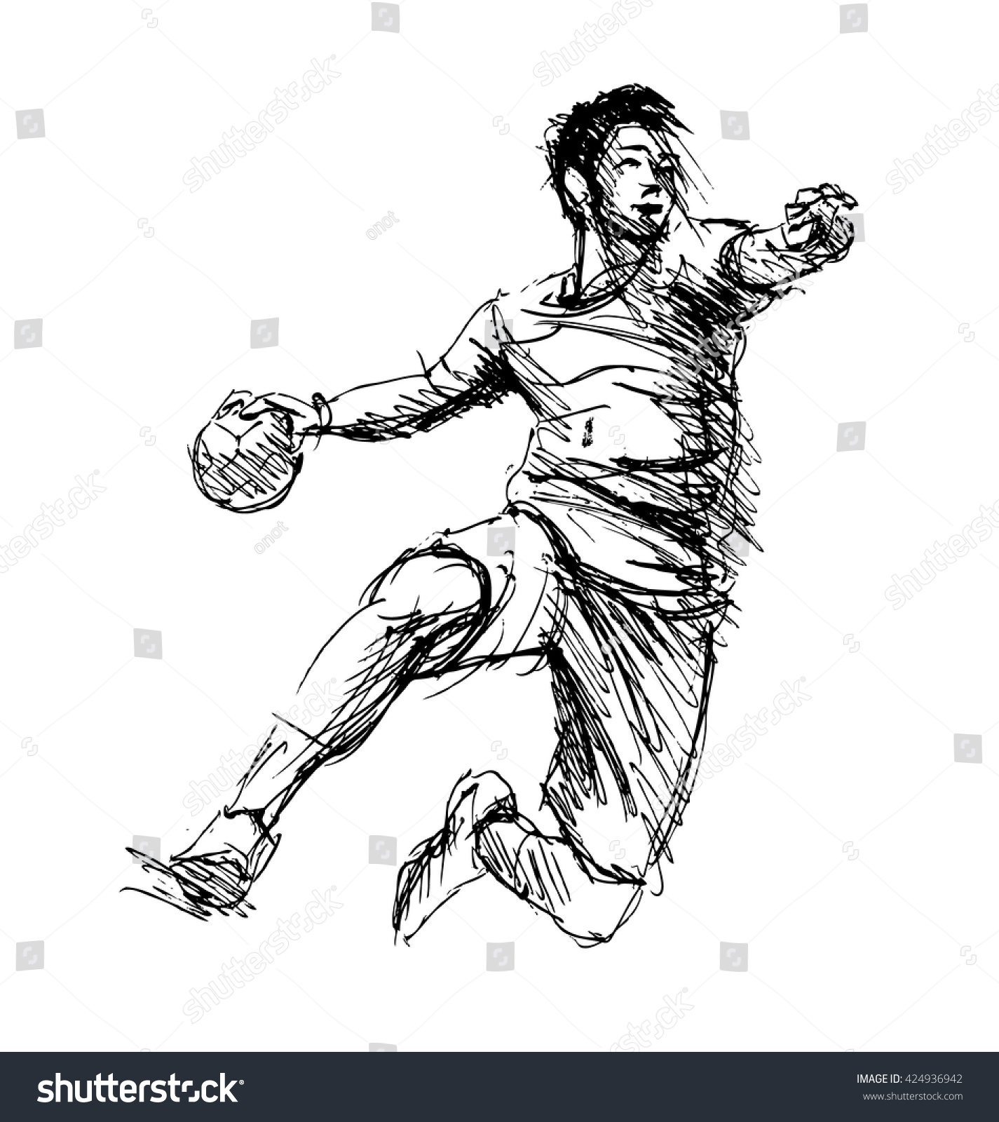 Hand Sketch Handball Players Vector Illustration Stock Vector 424936942 ...