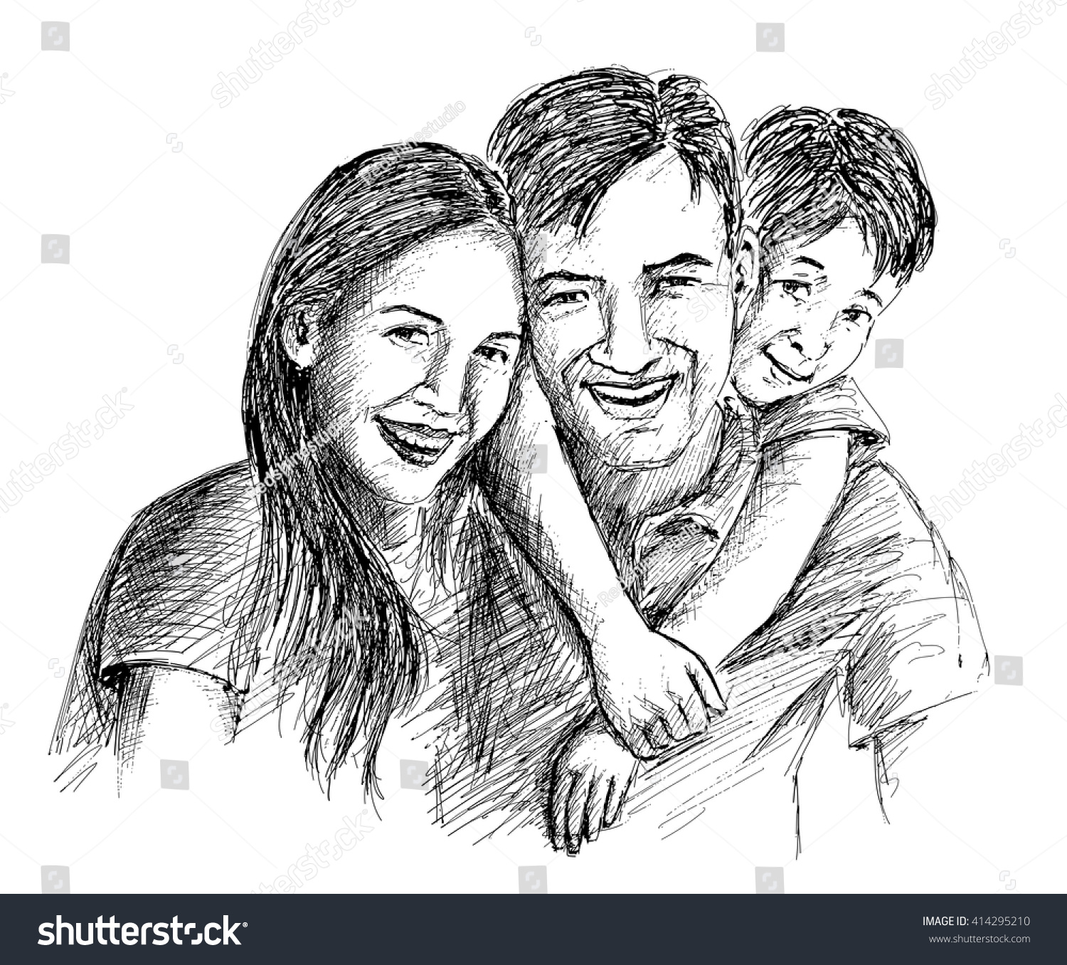 Hand Sketch Happy Family Parents Children Stock Vector 414295210