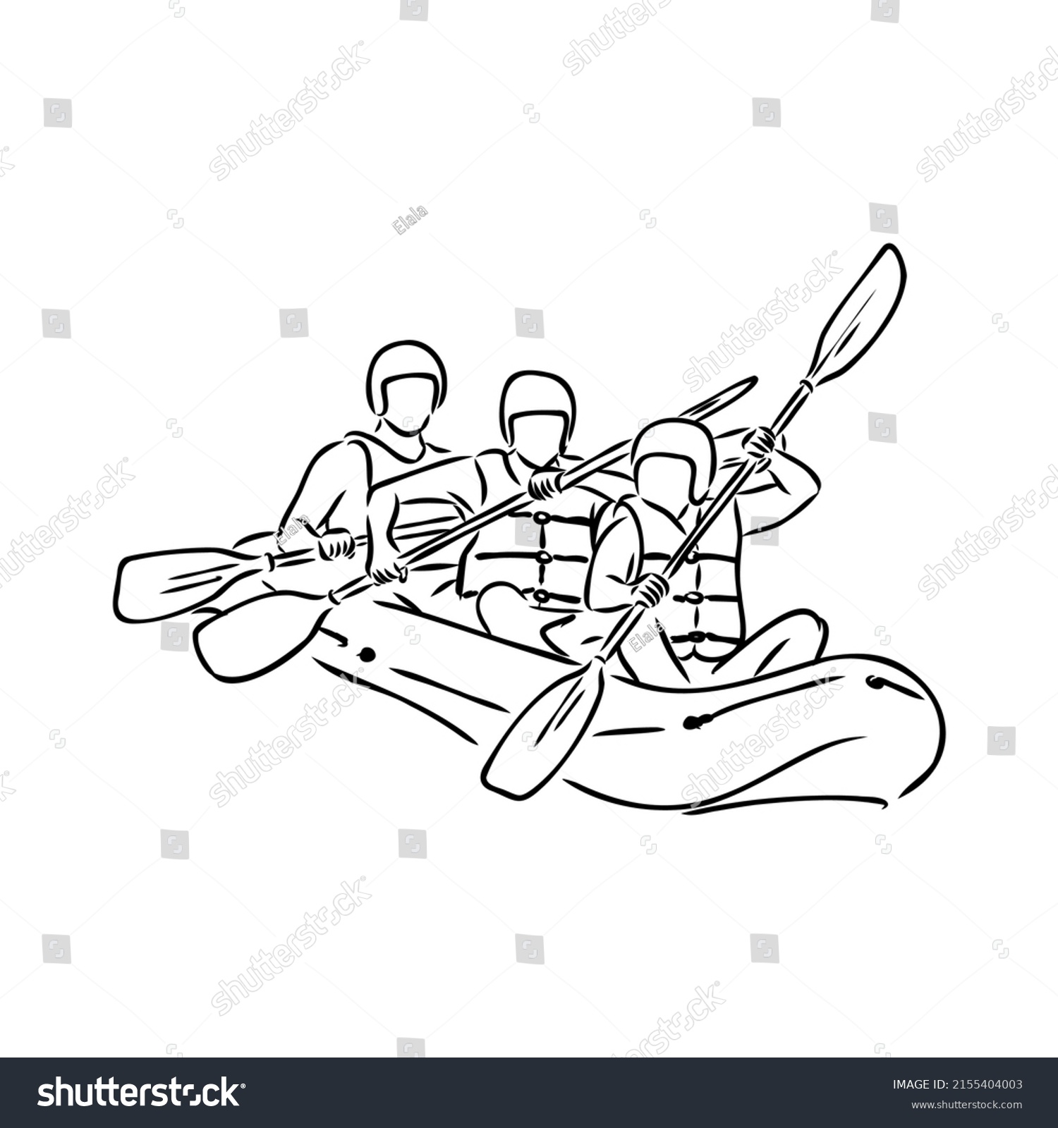 Hand Sketch People On Raft Rafting Stock Vector (Royalty Free ...