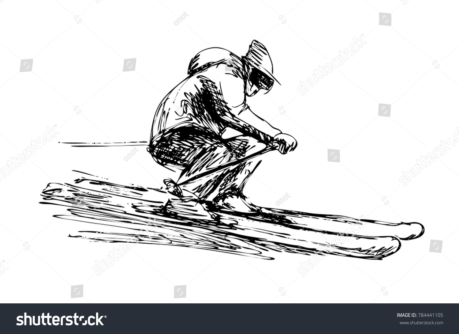 Hand Sketch Skier Vector Illustration Stock Vector (Royalty Free) 784441105