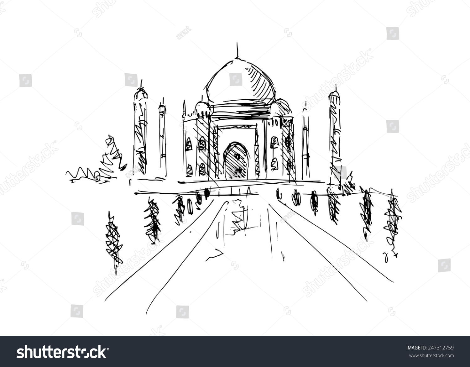 Hand Sketch Taj Mahal Stock Vector 247312759 - Shutterstock