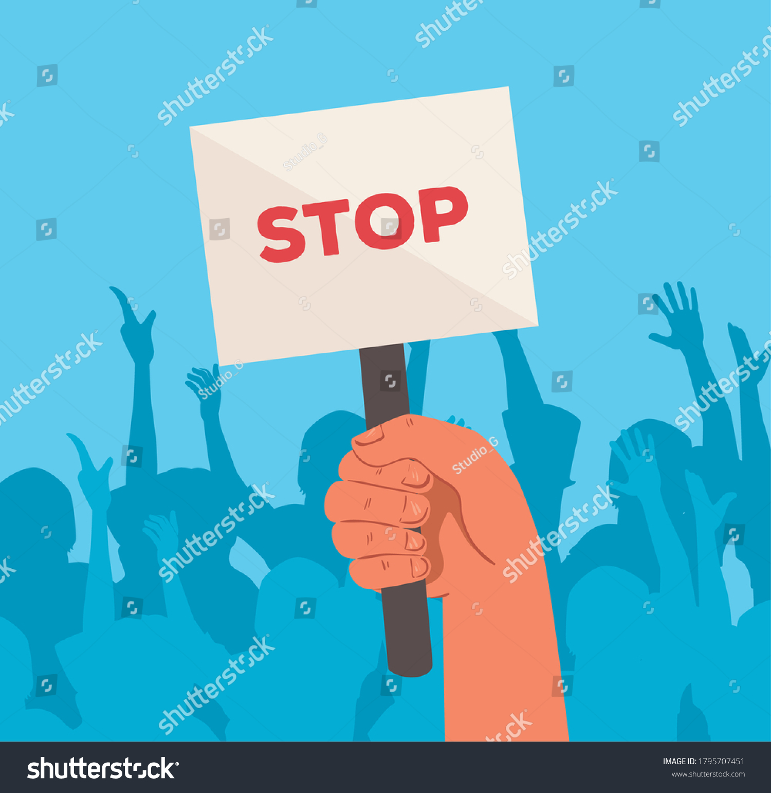 Hand Protests Placard Stop Sign Holding Stock Vector (Royalty Free ...