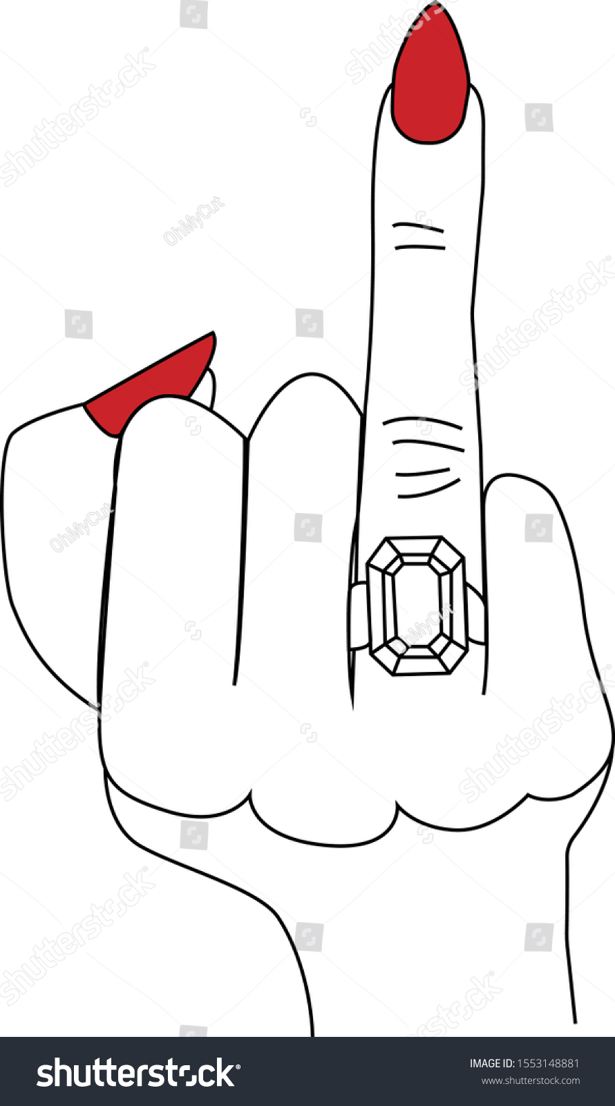 SVG of Hand with ring finger vector. Red nails bride illustration. svg