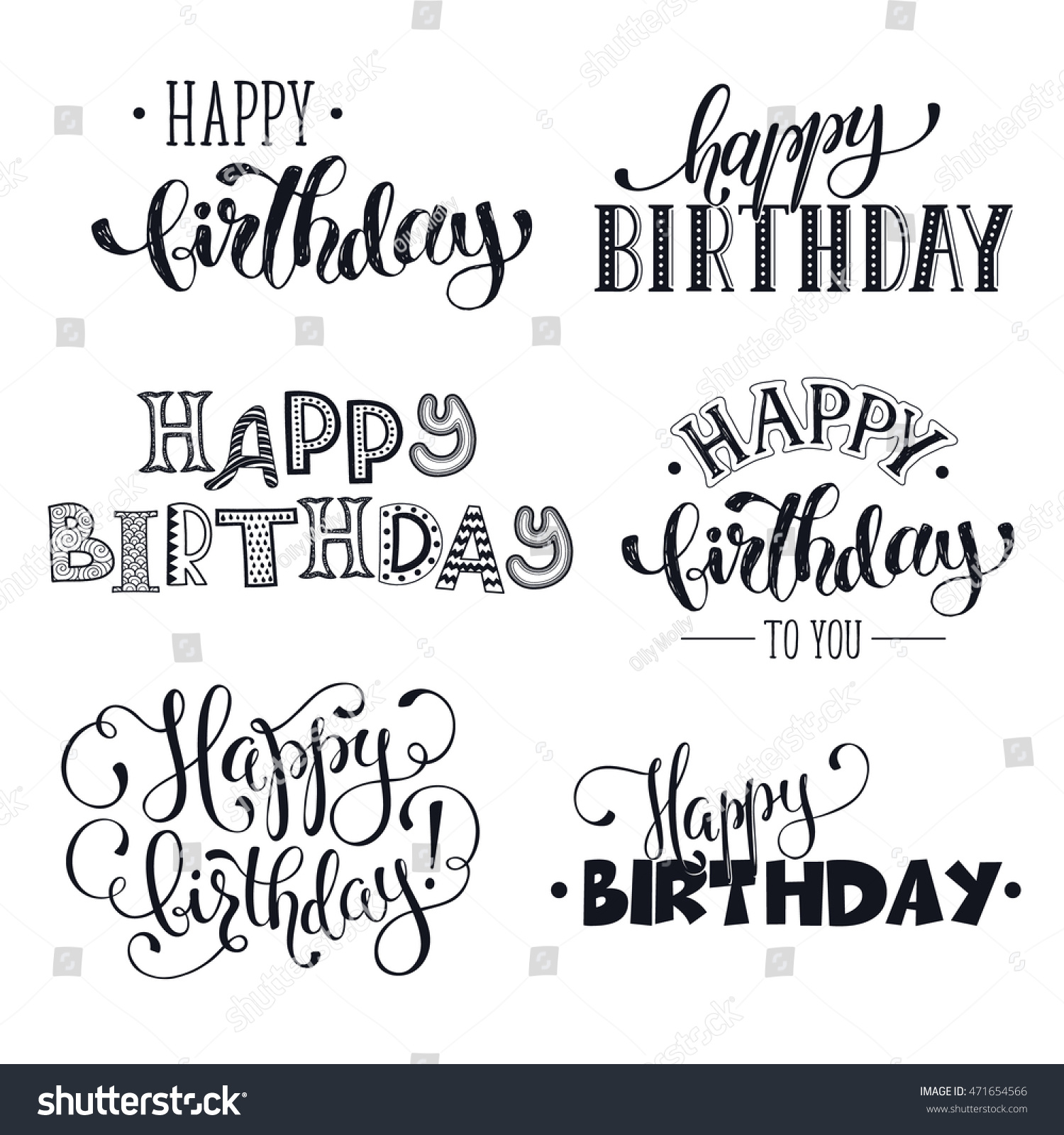 Hand Written Happy Birthday Phrases Greeting Stock Vector 471654566 ...