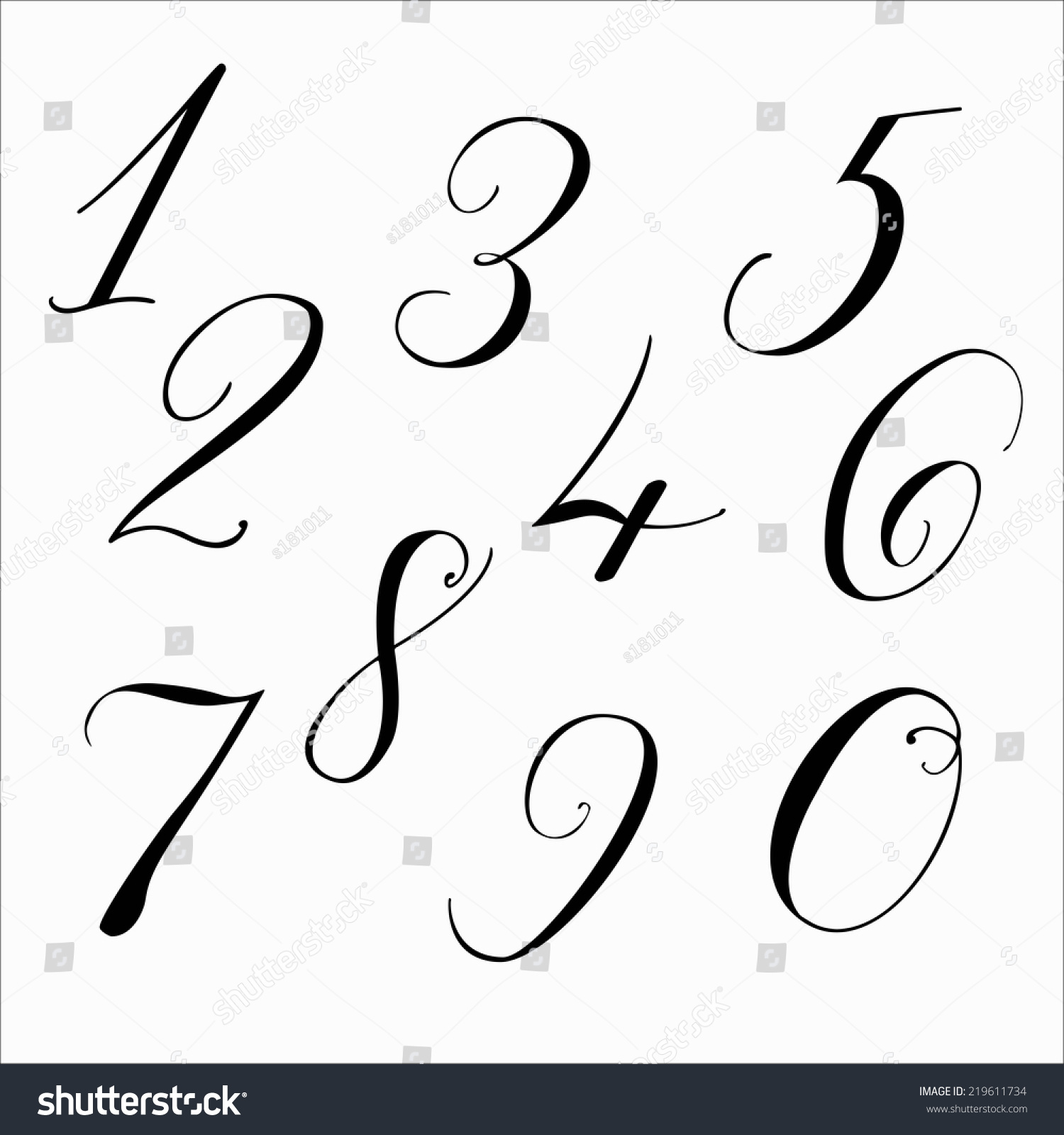 Hand Written Modern Calligraphic Digits Vector Stock Vector 219611734 ...