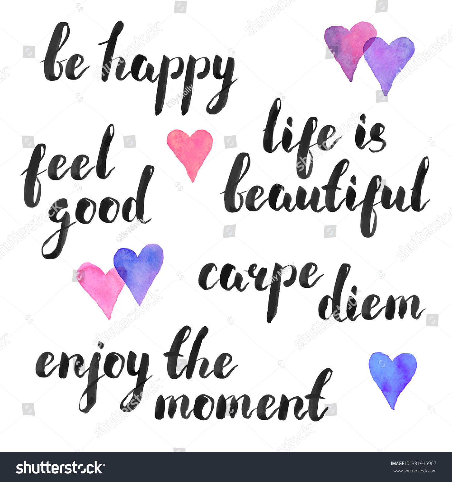 Hand written quotes Carpe m be happy feel good Life is beatiful
