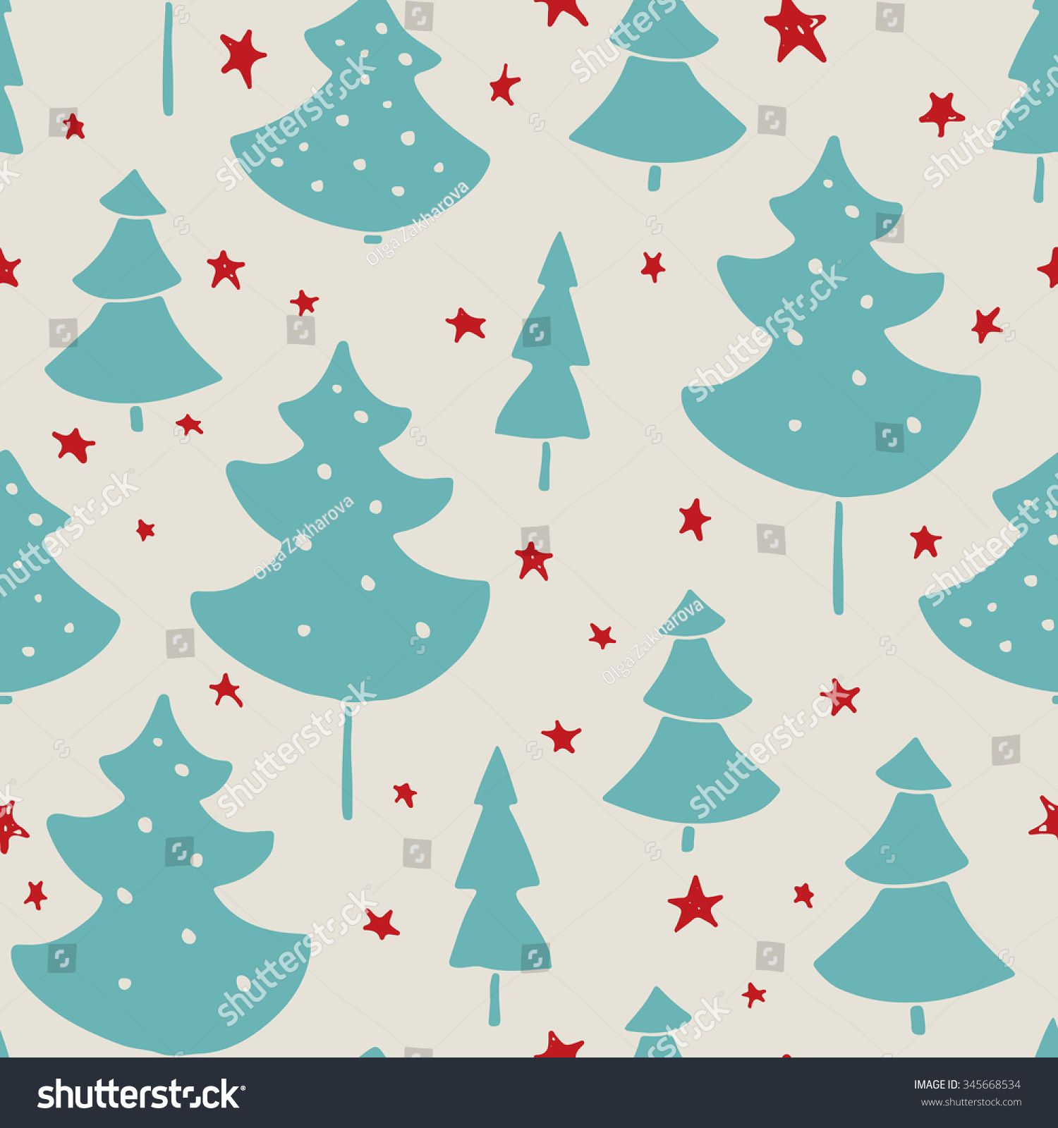 Handdrawn Christmas Seamless Pattern With Christmas Trees And ...