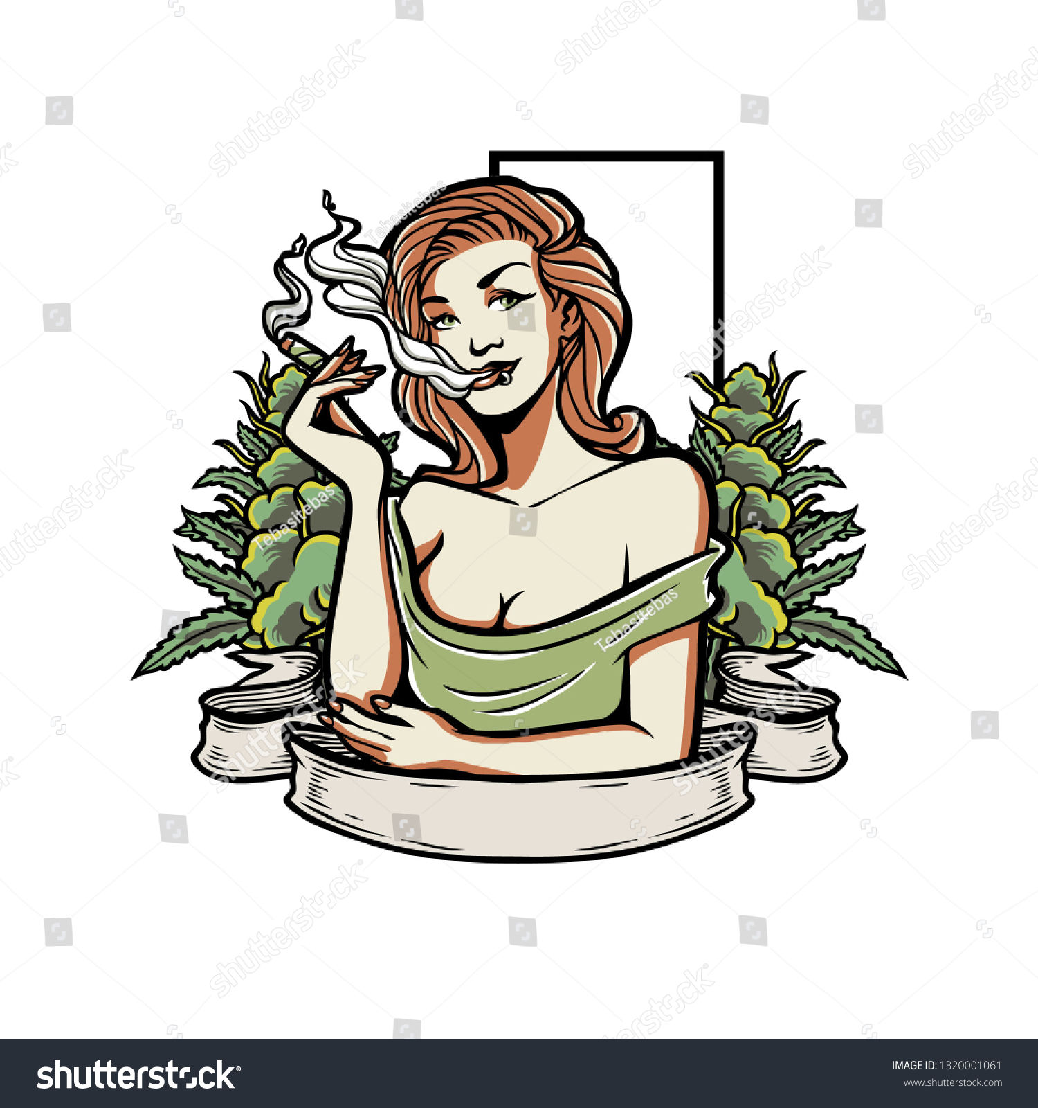 Handdrawn Vector Illustration Women Smoking Weed Stock Vector Royalty Free 1320001061